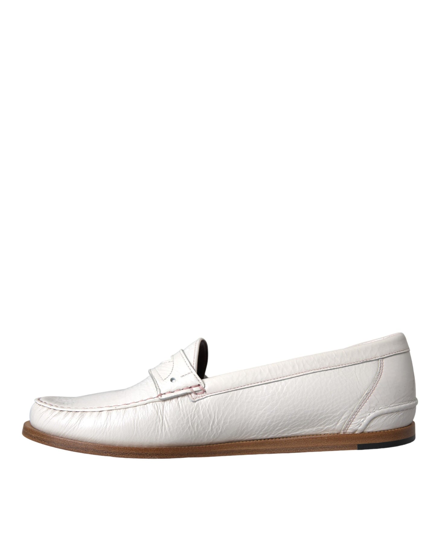 Dolce & Gabbana White Leather Slip On Mocassin Loafers Shoes Curated Luxury Accessories by Orvyn