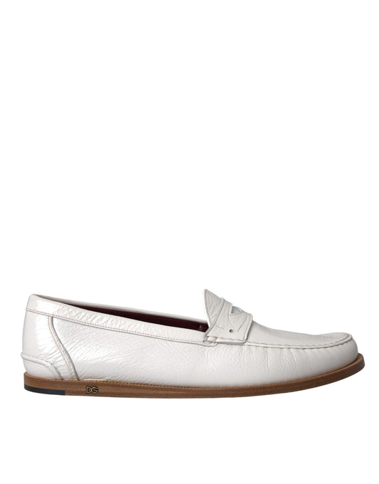 Dolce & Gabbana White Leather Slip On Mocassin Loafers Shoes Curated Luxury Accessories by Orvyn