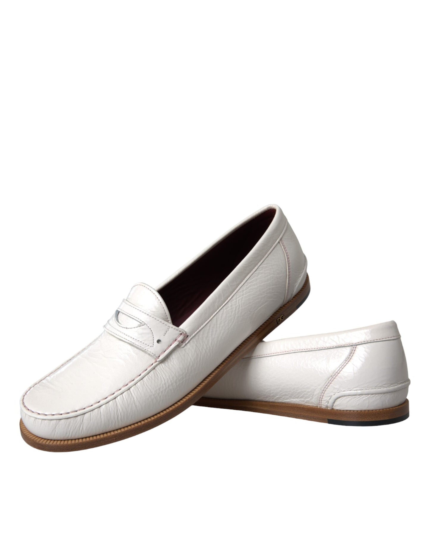 Dolce & Gabbana White Leather Slip On Mocassin Loafers Shoes Curated Luxury Accessories by Orvyn