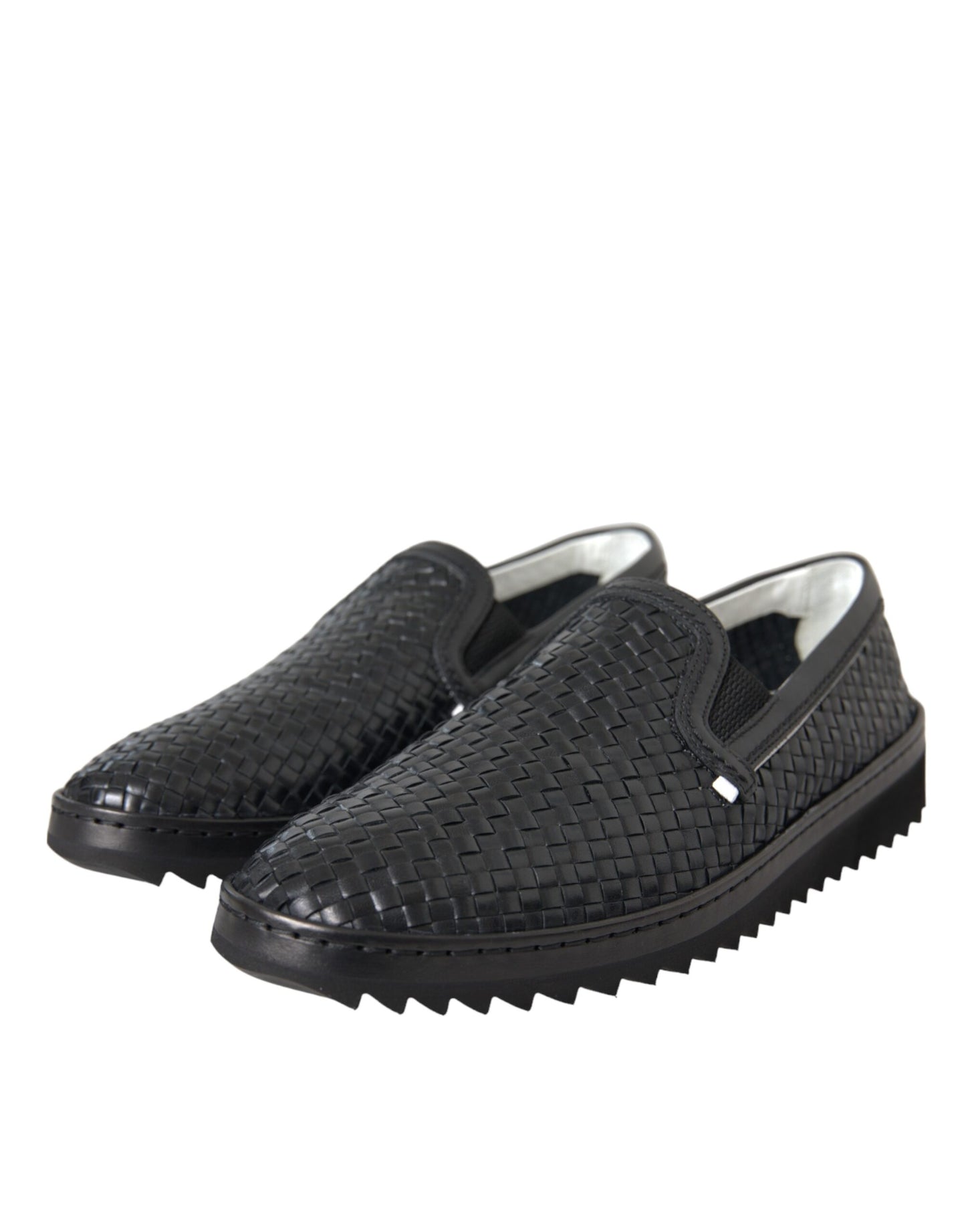 Dolce & Gabbana Black Woven Buffalo Leather Men Loafers Shoes Curated Luxury Accessories by Orvyn
