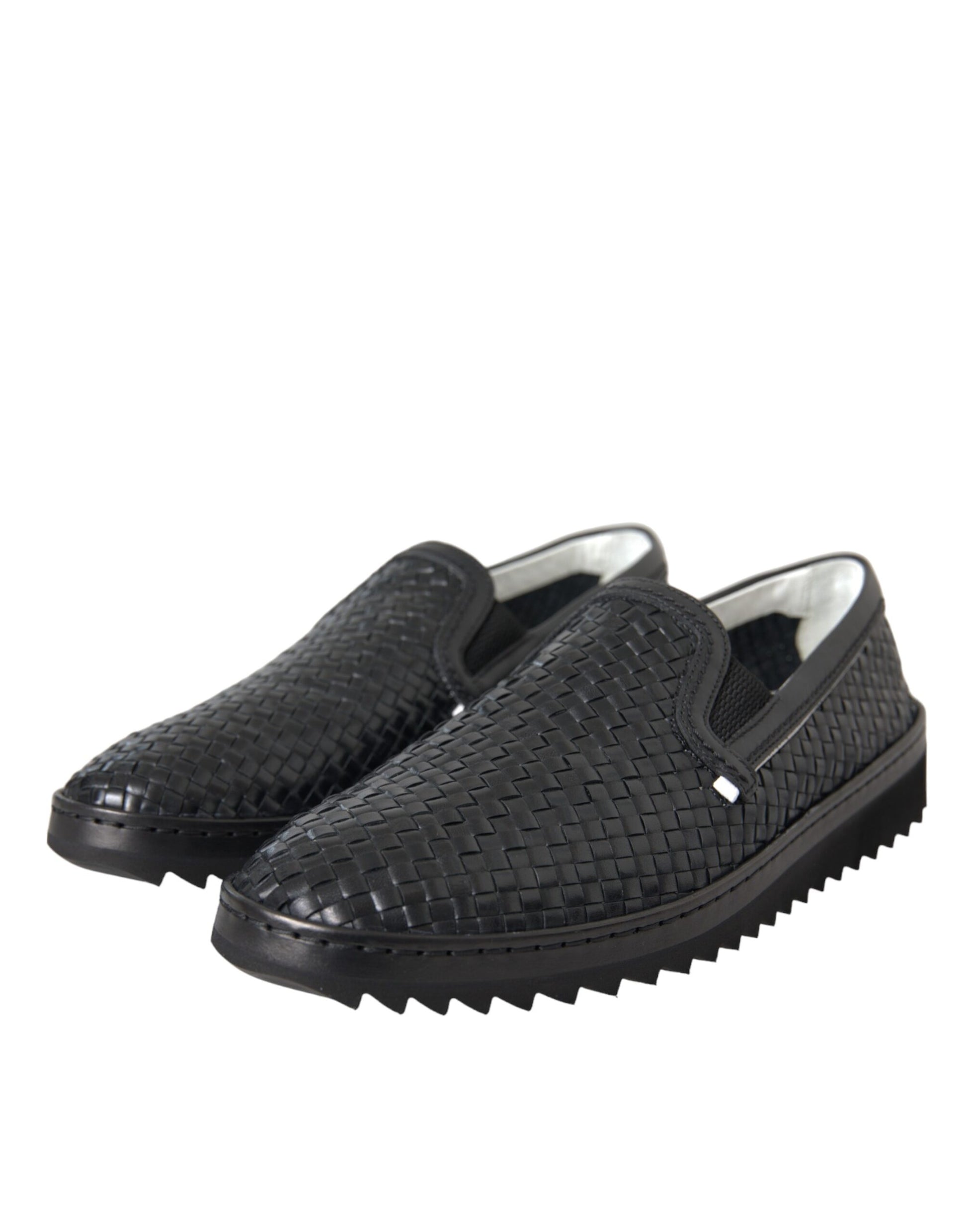 Dolce & Gabbana Black Woven Buffalo Leather Men Loafers Shoes Curated Luxury Accessories by Orvyn
