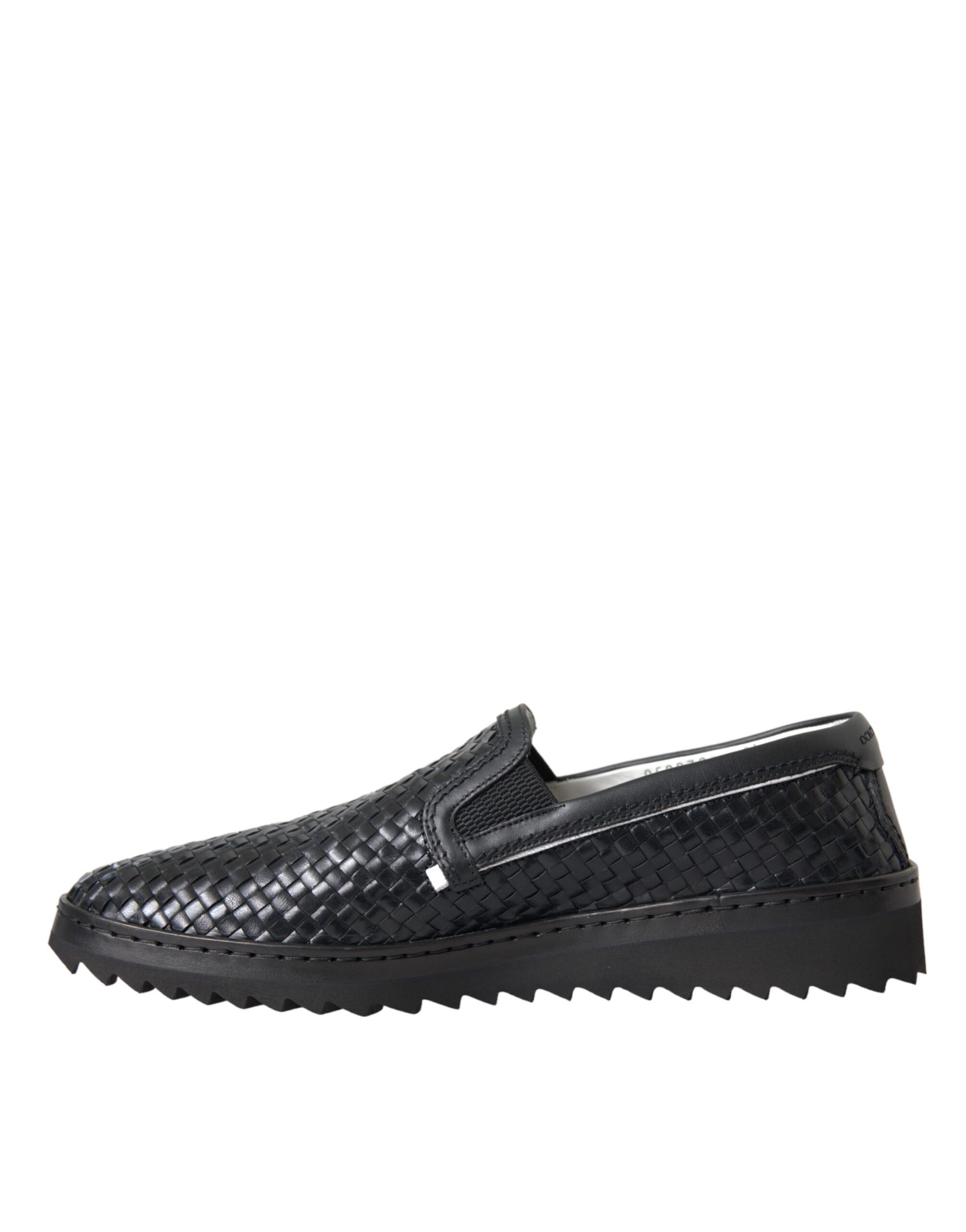 Dolce & Gabbana Black Woven Buffalo Leather Men Loafers Shoes Curated Luxury Accessories by Orvyn