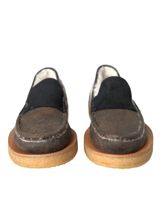 Dolce & Gabbana Brown Black Fur Leather Loafers Men Shoes Curated Luxury Accessories by Orvyn