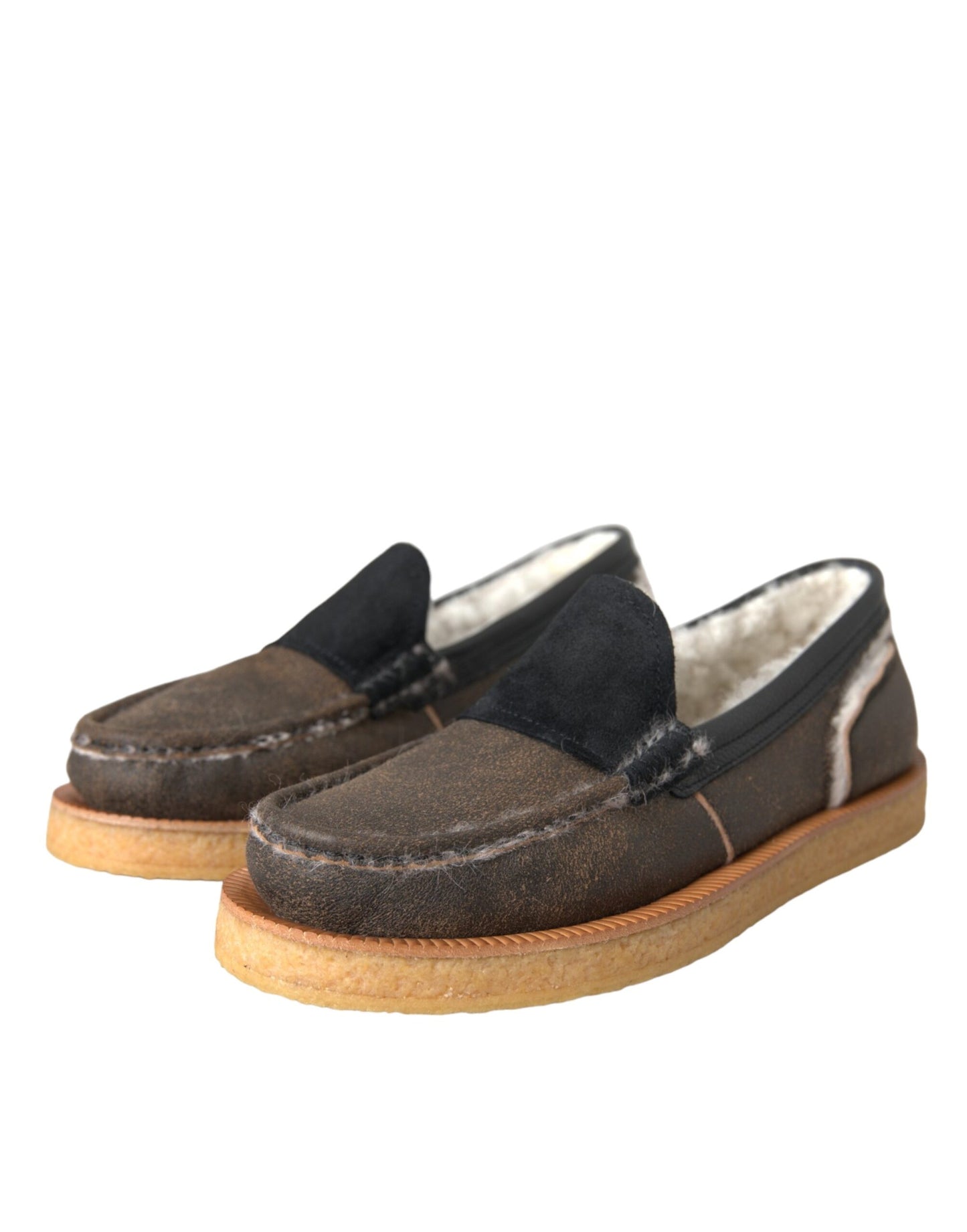 Dolce & Gabbana Brown Black Fur Leather Loafers Men Shoes Curated Luxury Accessories by Orvyn
