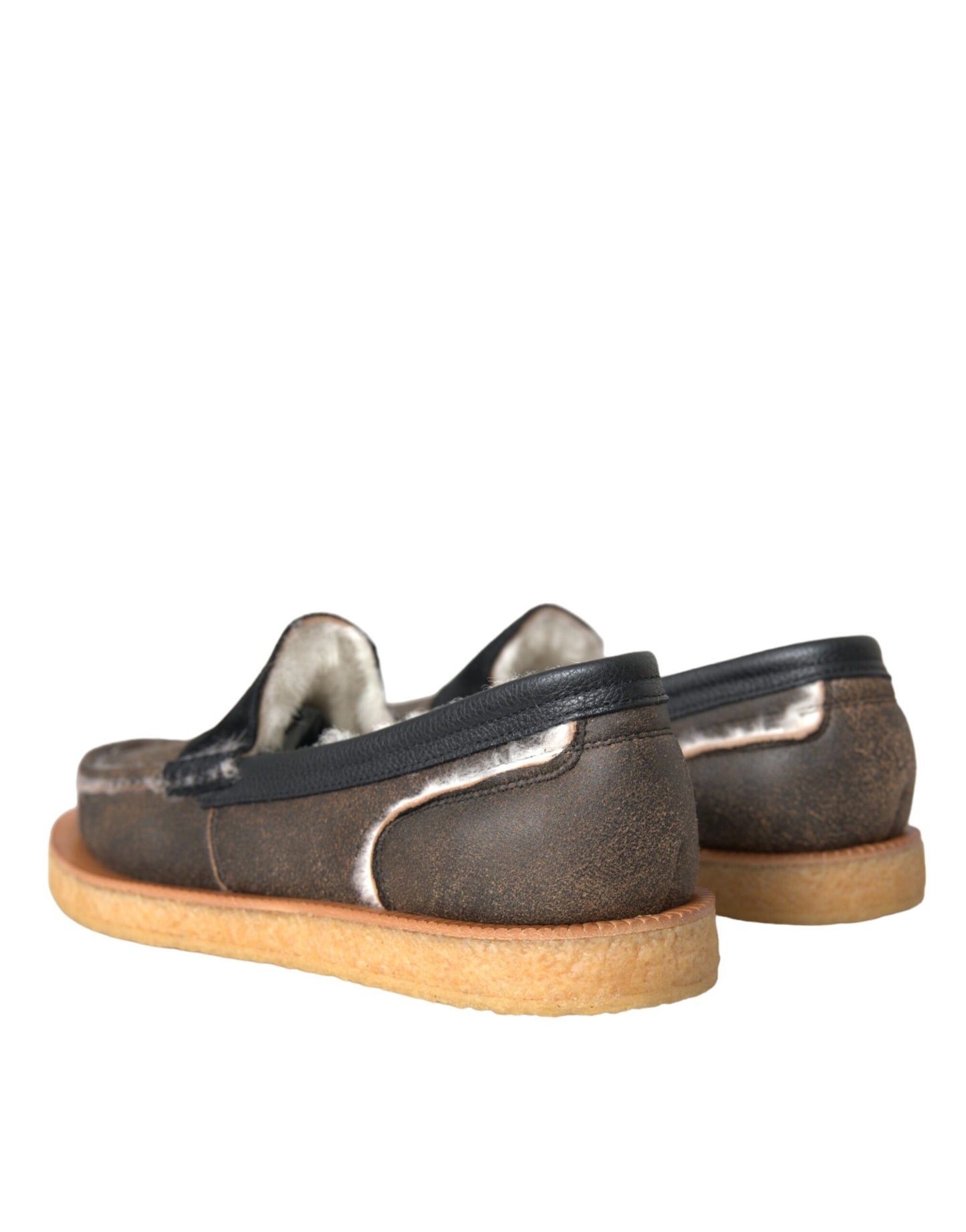 Dolce & Gabbana Brown Black Fur Leather Loafers Men Shoes Curated Luxury Accessories by Orvyn