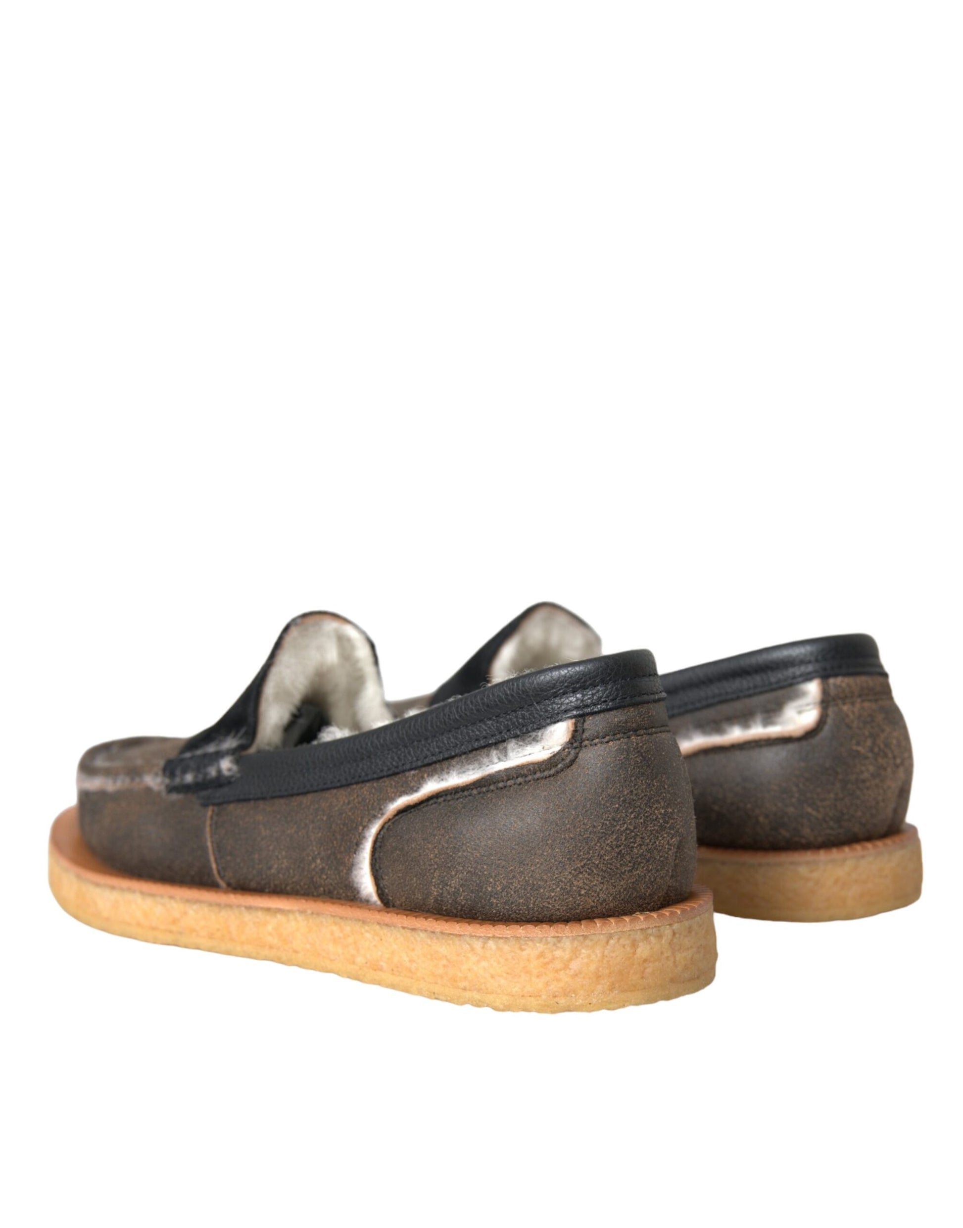 Dolce & Gabbana Brown Black Fur Leather Loafers Men Shoes Curated Luxury Accessories by Orvyn