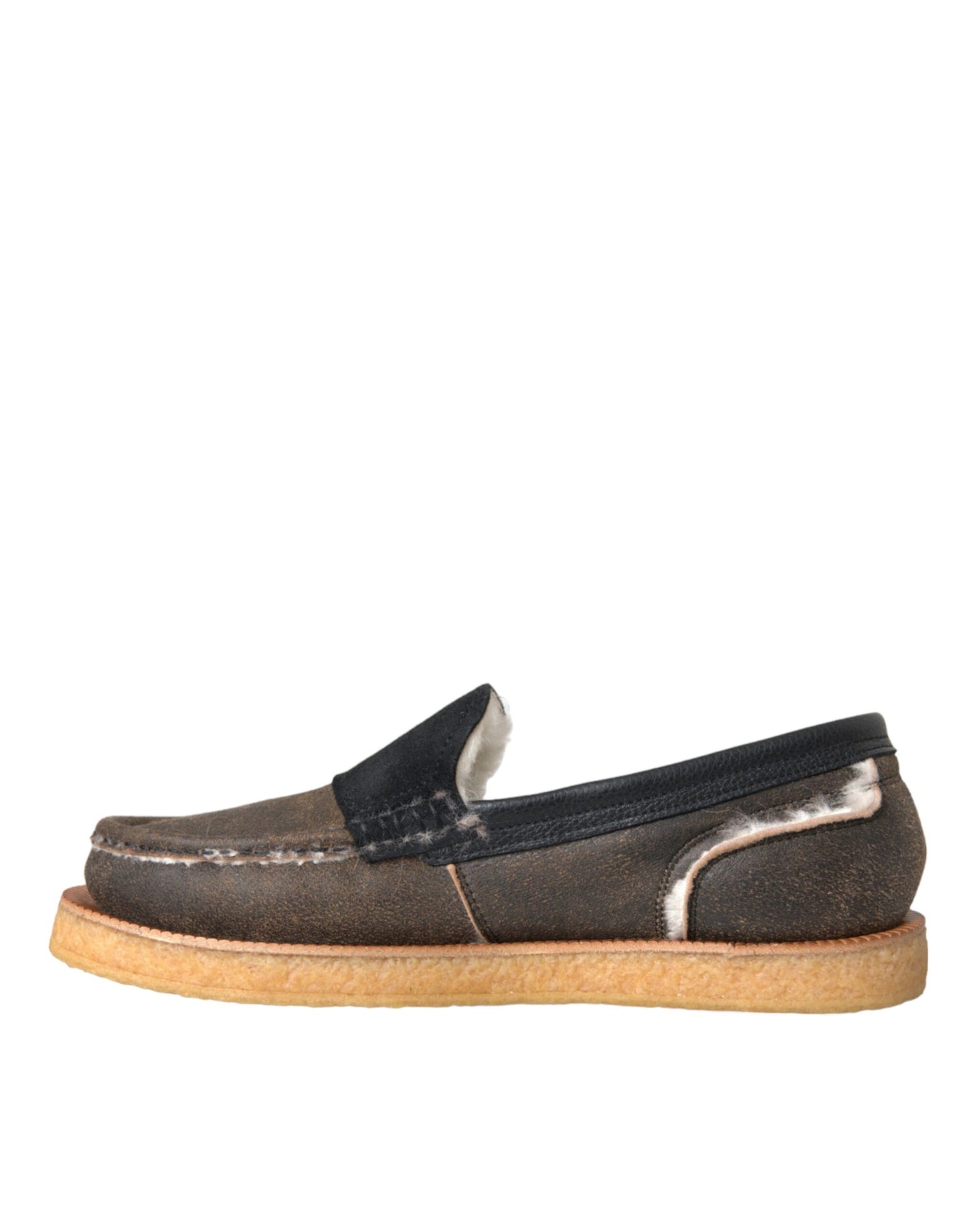 Dolce & Gabbana Brown Black Fur Leather Loafers Men Shoes Curated Luxury Accessories by Orvyn