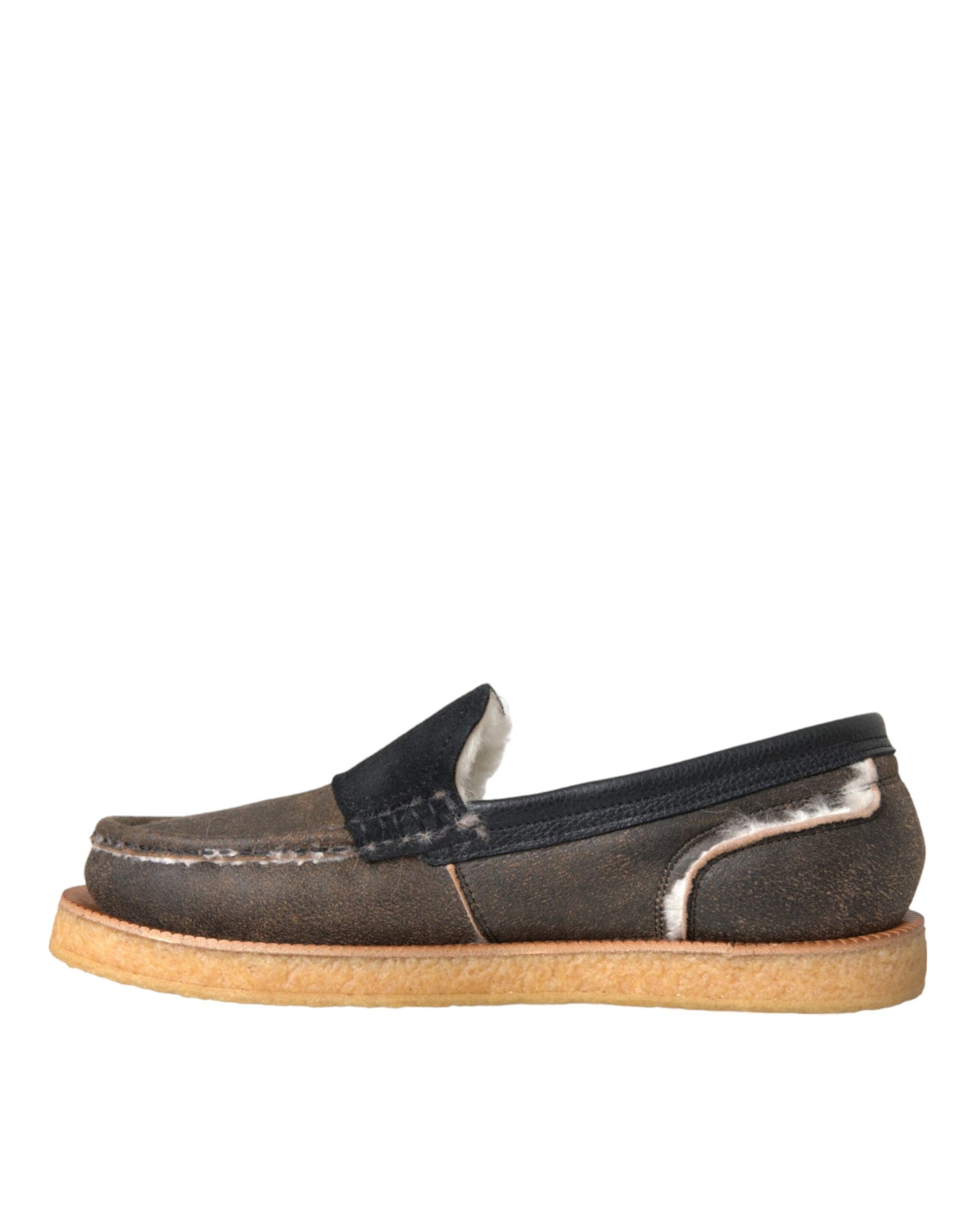 Dolce & Gabbana Brown Black Fur Leather Loafers Men Shoes Curated Luxury Accessories by Orvyn