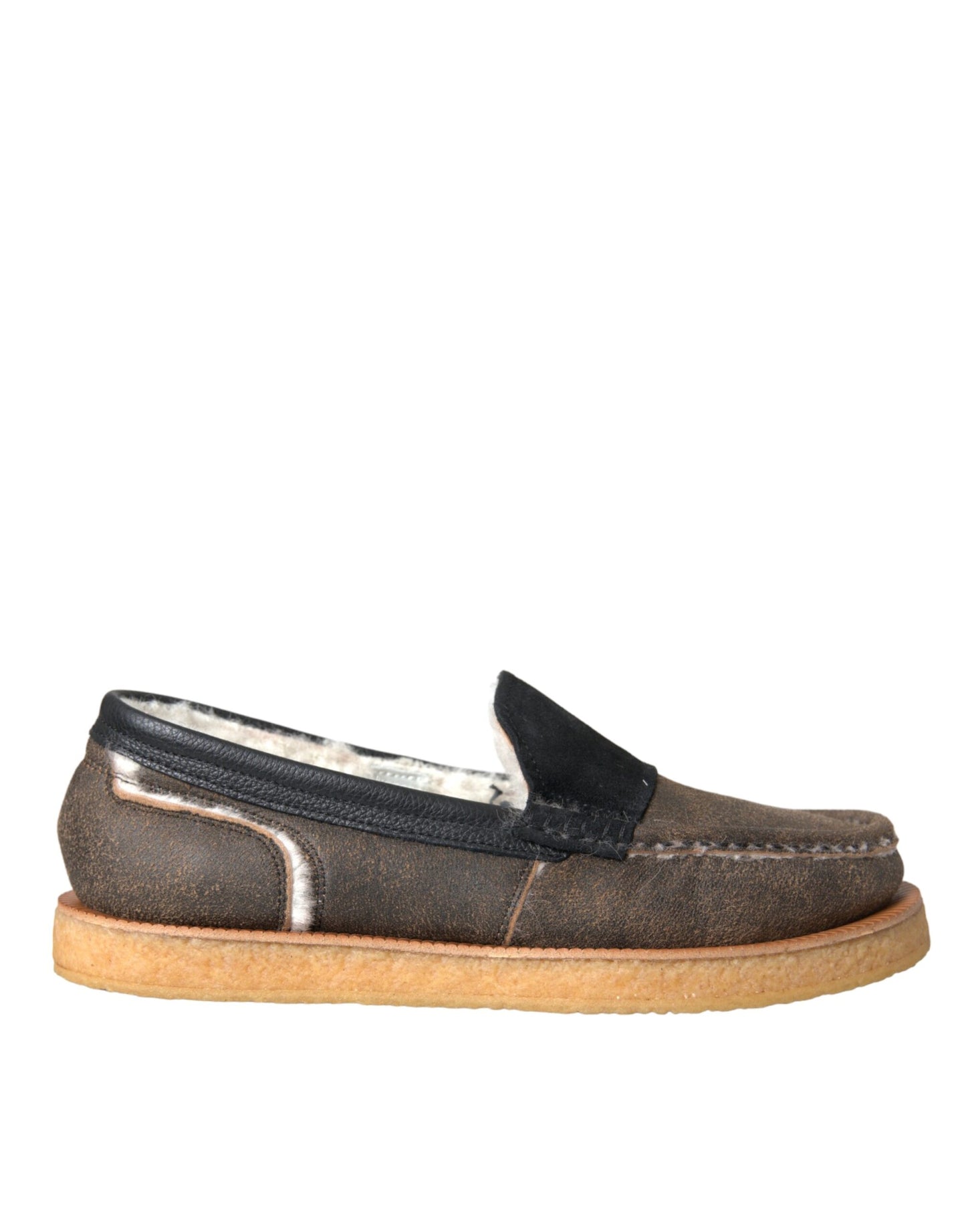 Dolce & Gabbana Brown Black Fur Leather Loafers Men Shoes Curated Luxury Accessories by Orvyn