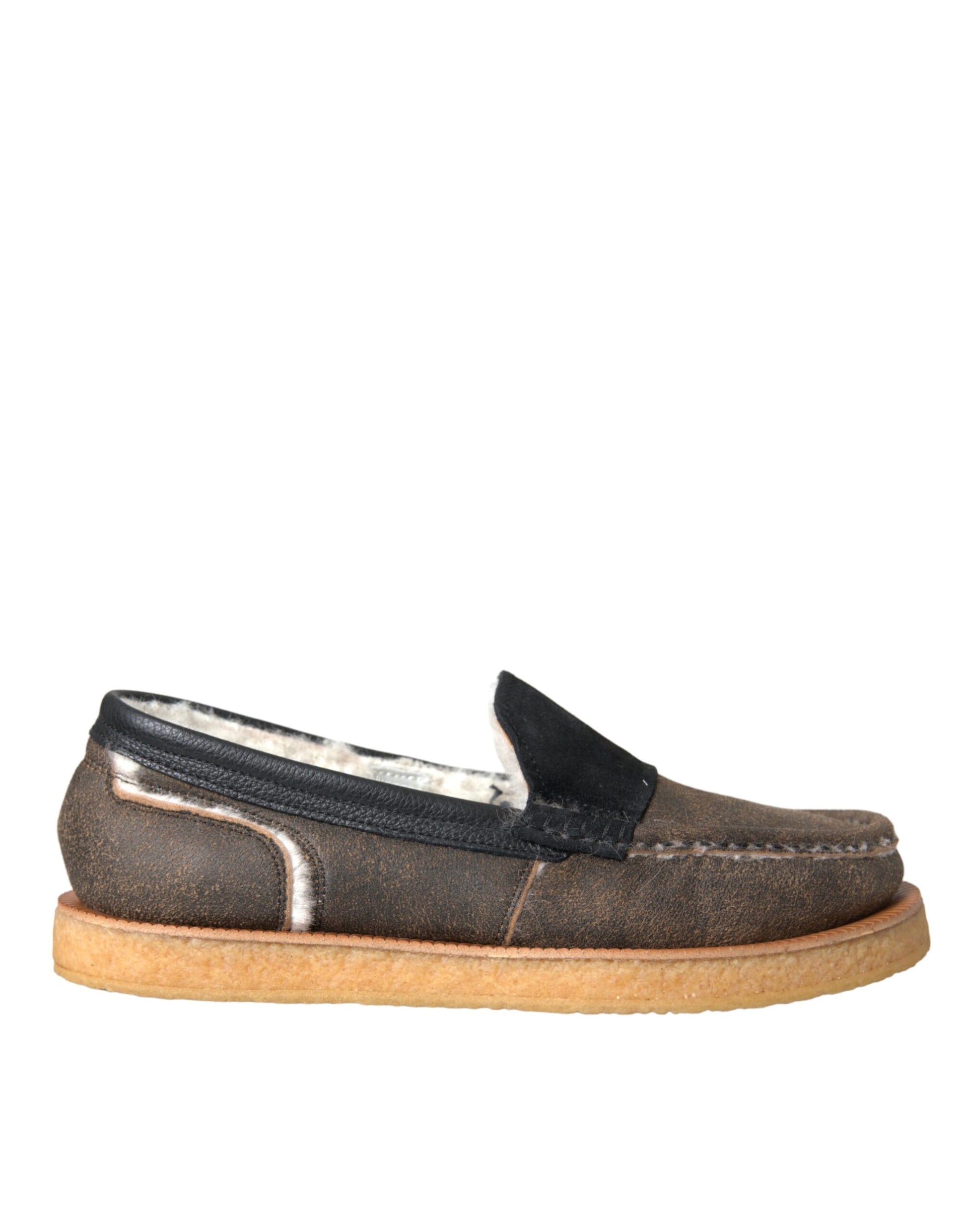 Dolce & Gabbana Brown Black Fur Leather Loafers Men Shoes Curated Luxury Accessories by Orvyn