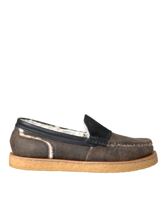 Dolce & Gabbana Brown Black Fur Leather Loafers Men Shoes Curated Luxury Accessories by Orvyn