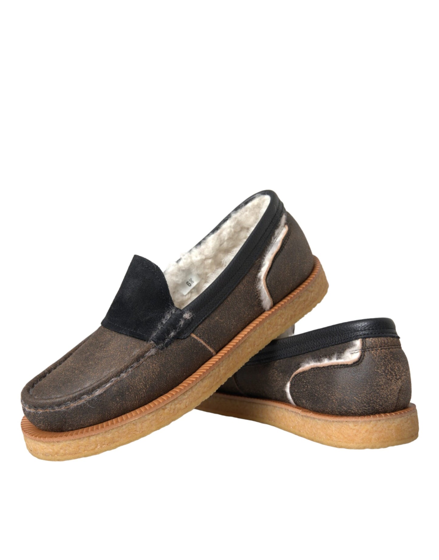 Dolce & Gabbana Brown Black Fur Leather Loafers Men Shoes Curated Luxury Accessories by Orvyn