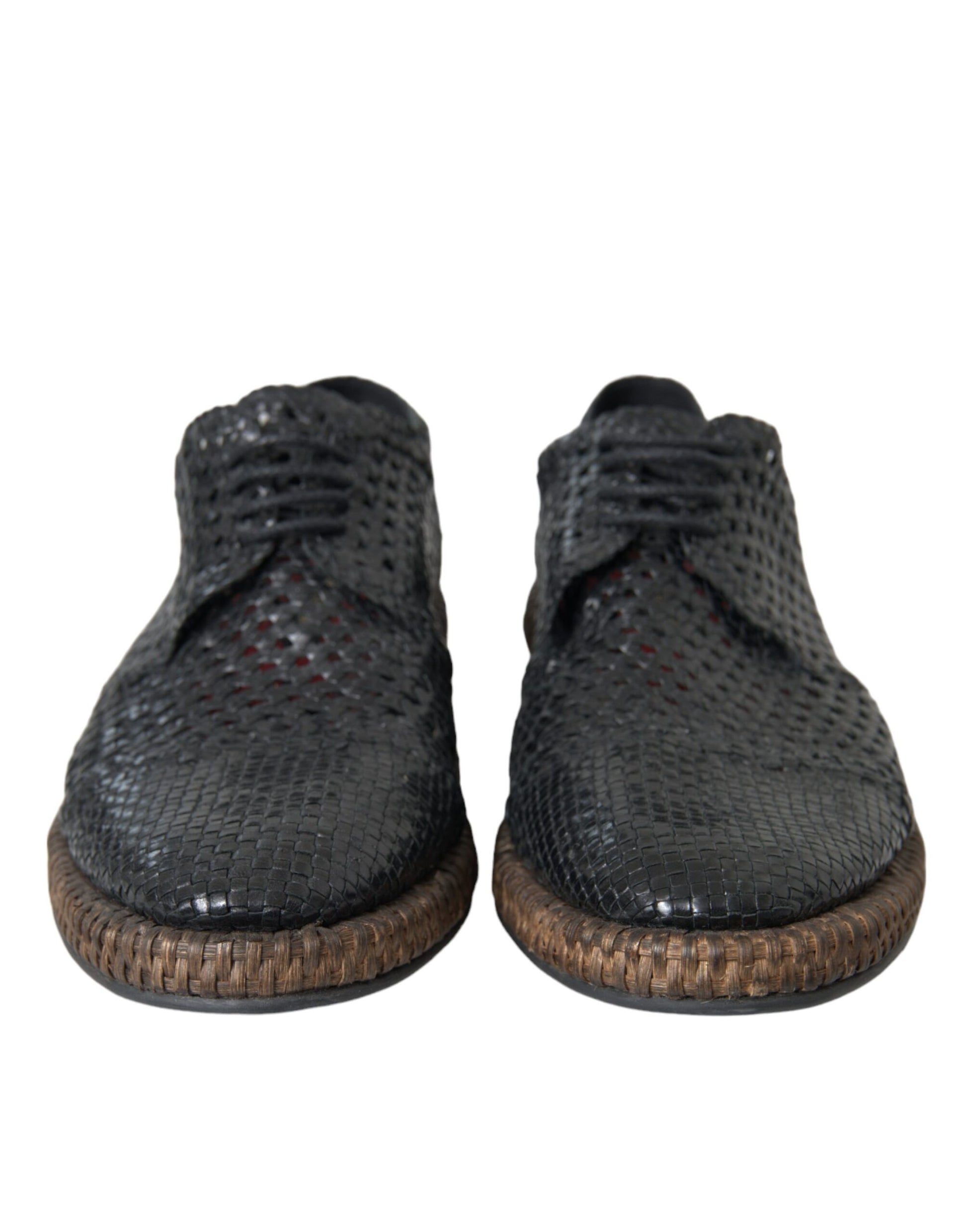 Dolce & Gabbana Black Woven Goat Leather Lace Up Derby Shoes Curated Luxury Accessories by Orvyn