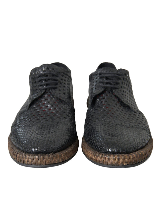 Dolce & Gabbana Black Woven Goat Leather Lace Up Derby Shoes Curated Luxury Accessories by Orvyn