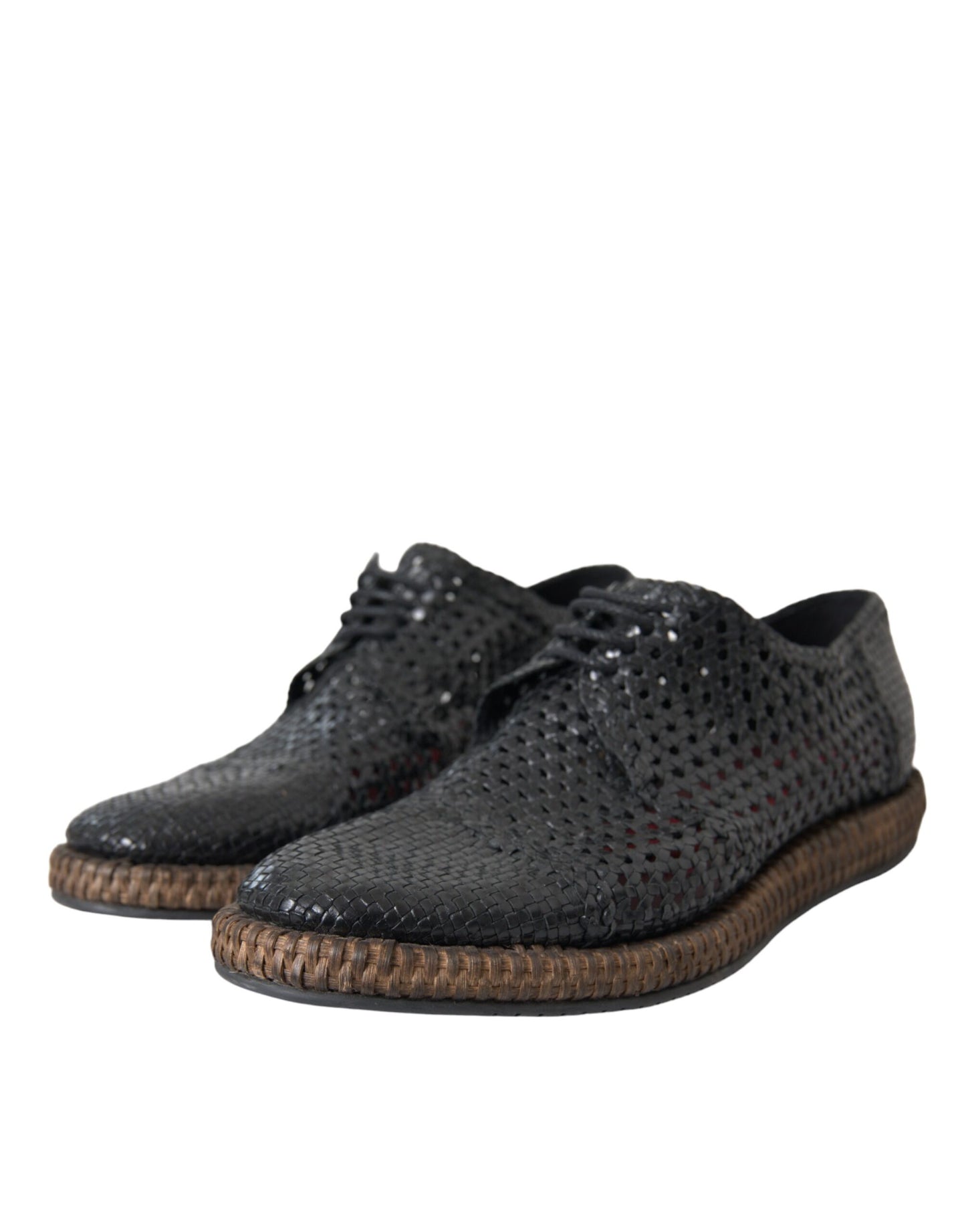 Dolce & Gabbana Black Woven Goat Leather Lace Up Derby Shoes Curated Luxury Accessories by Orvyn