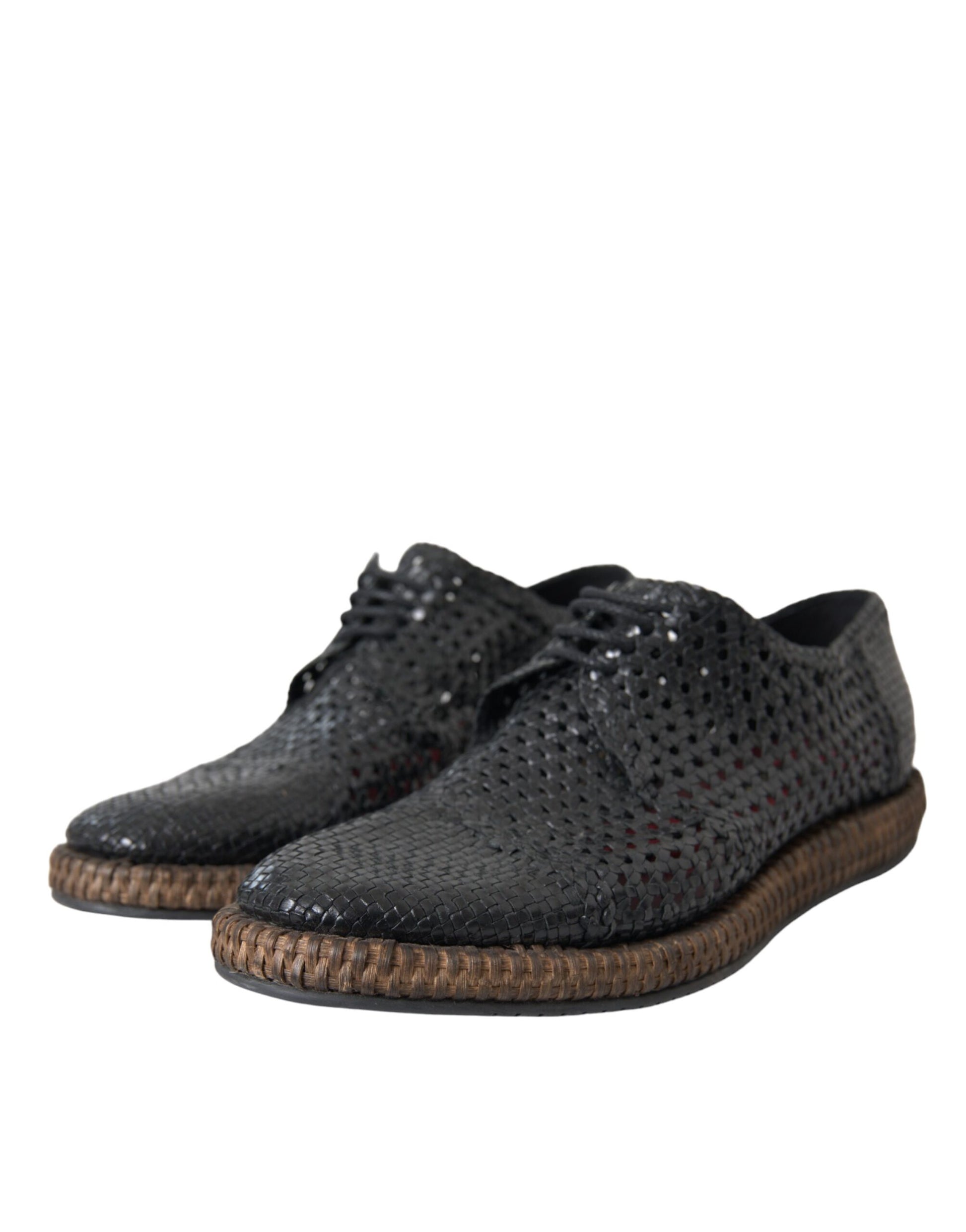 Dolce & Gabbana Black Woven Goat Leather Lace Up Derby Shoes Curated Luxury Accessories by Orvyn