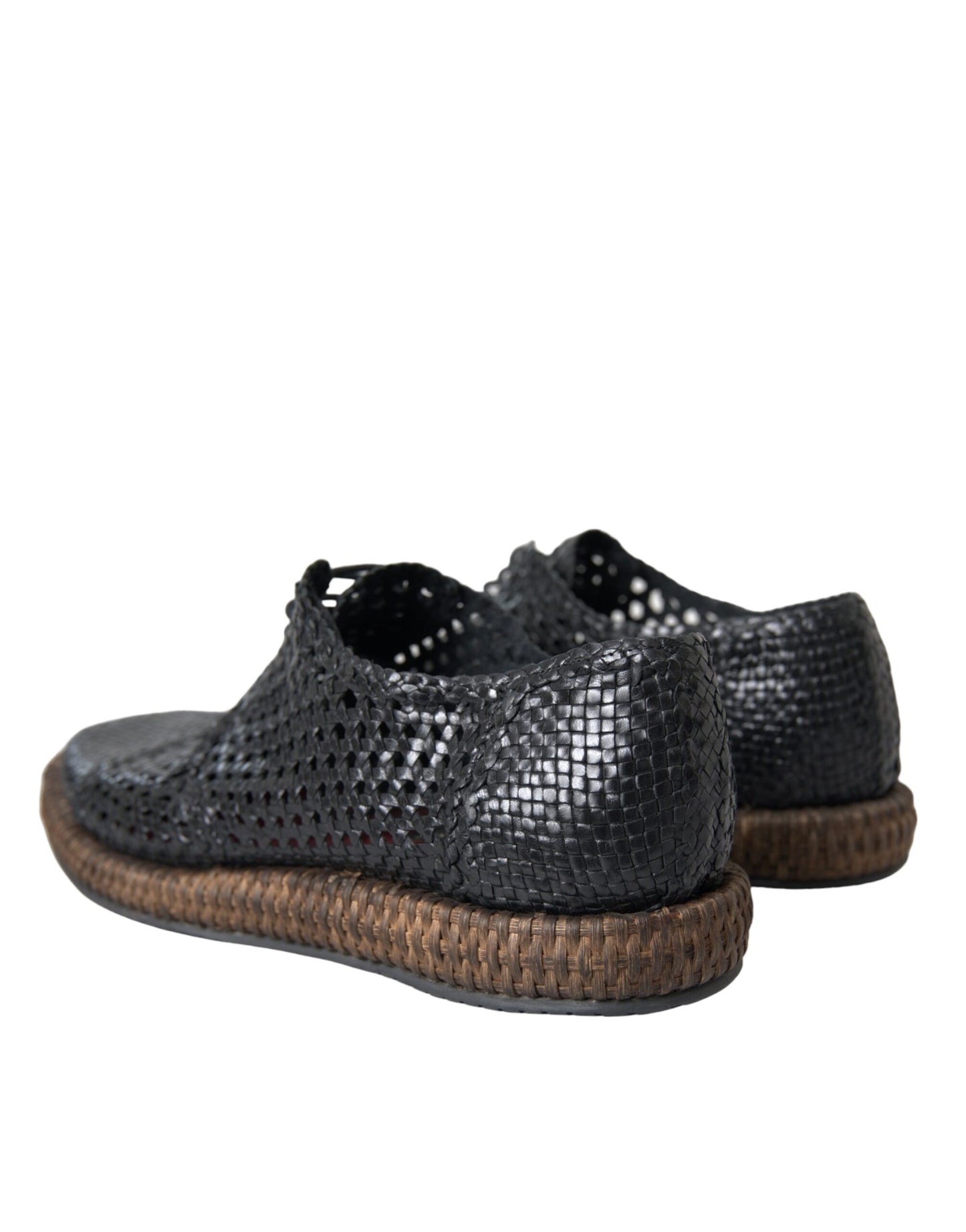 Dolce & Gabbana Black Woven Goat Leather Lace Up Derby Shoes Curated Luxury Accessories by Orvyn