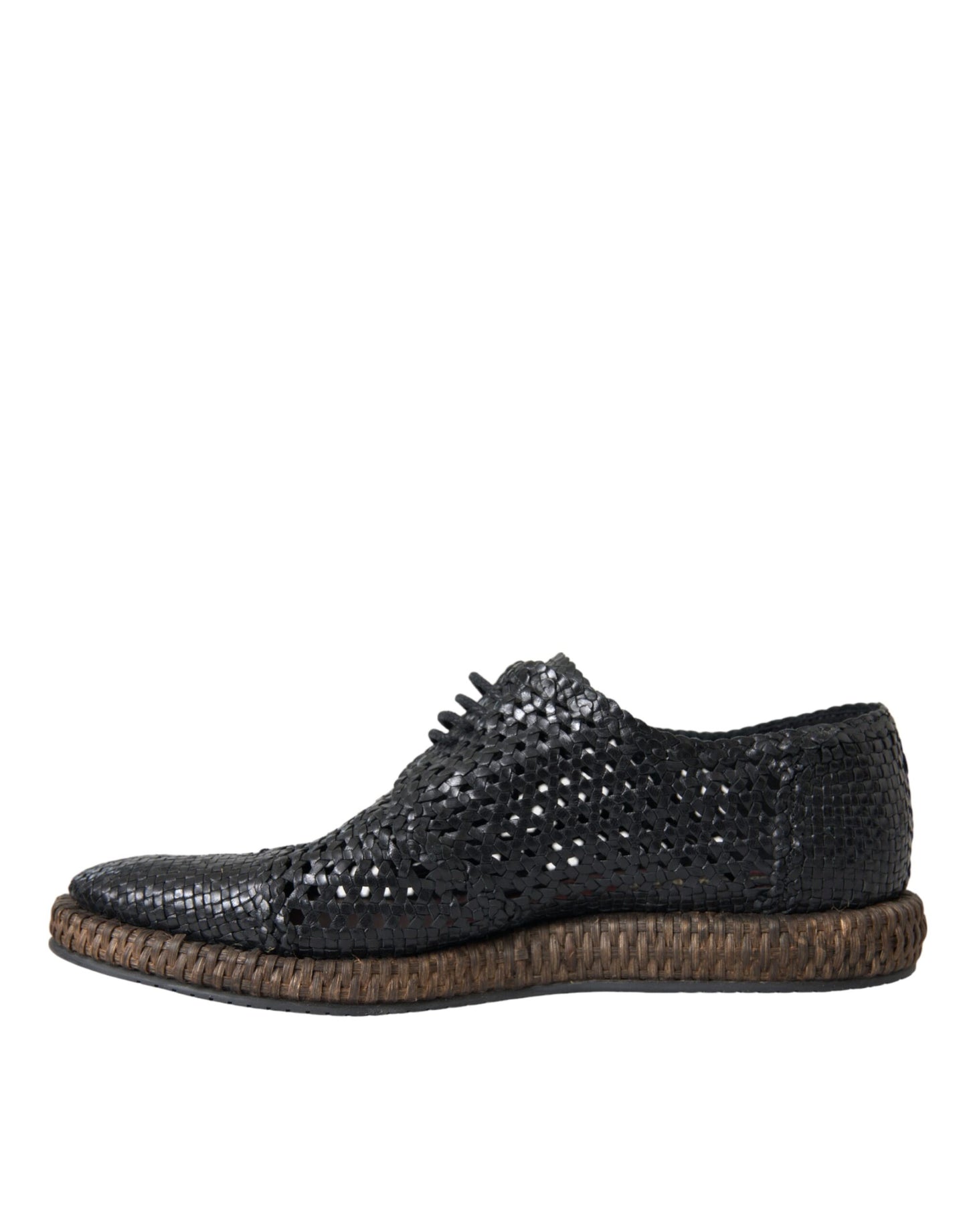 Dolce & Gabbana Black Woven Goat Leather Lace Up Derby Shoes Curated Luxury Accessories by Orvyn