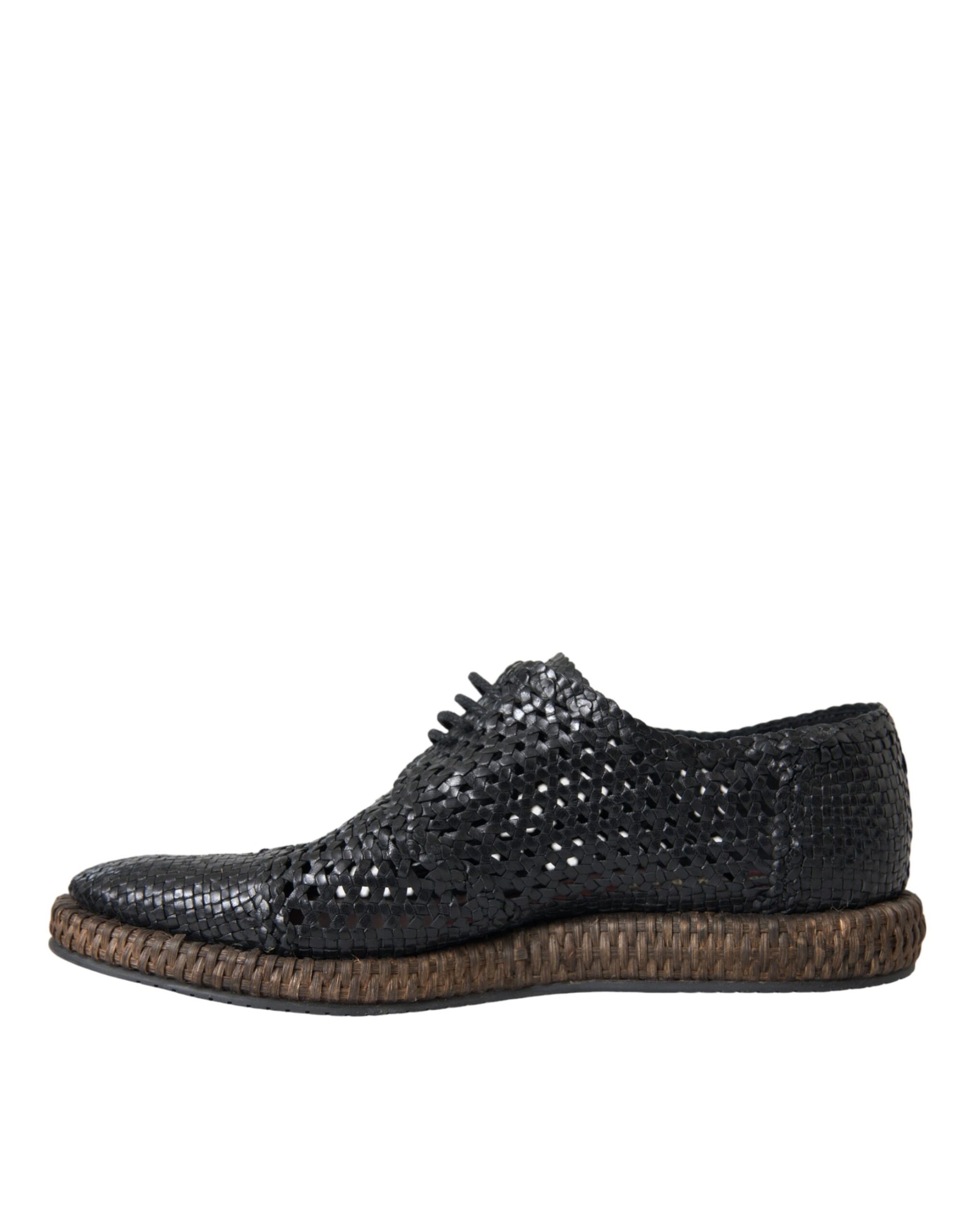 Dolce & Gabbana Black Woven Goat Leather Lace Up Derby Shoes Curated Luxury Accessories by Orvyn