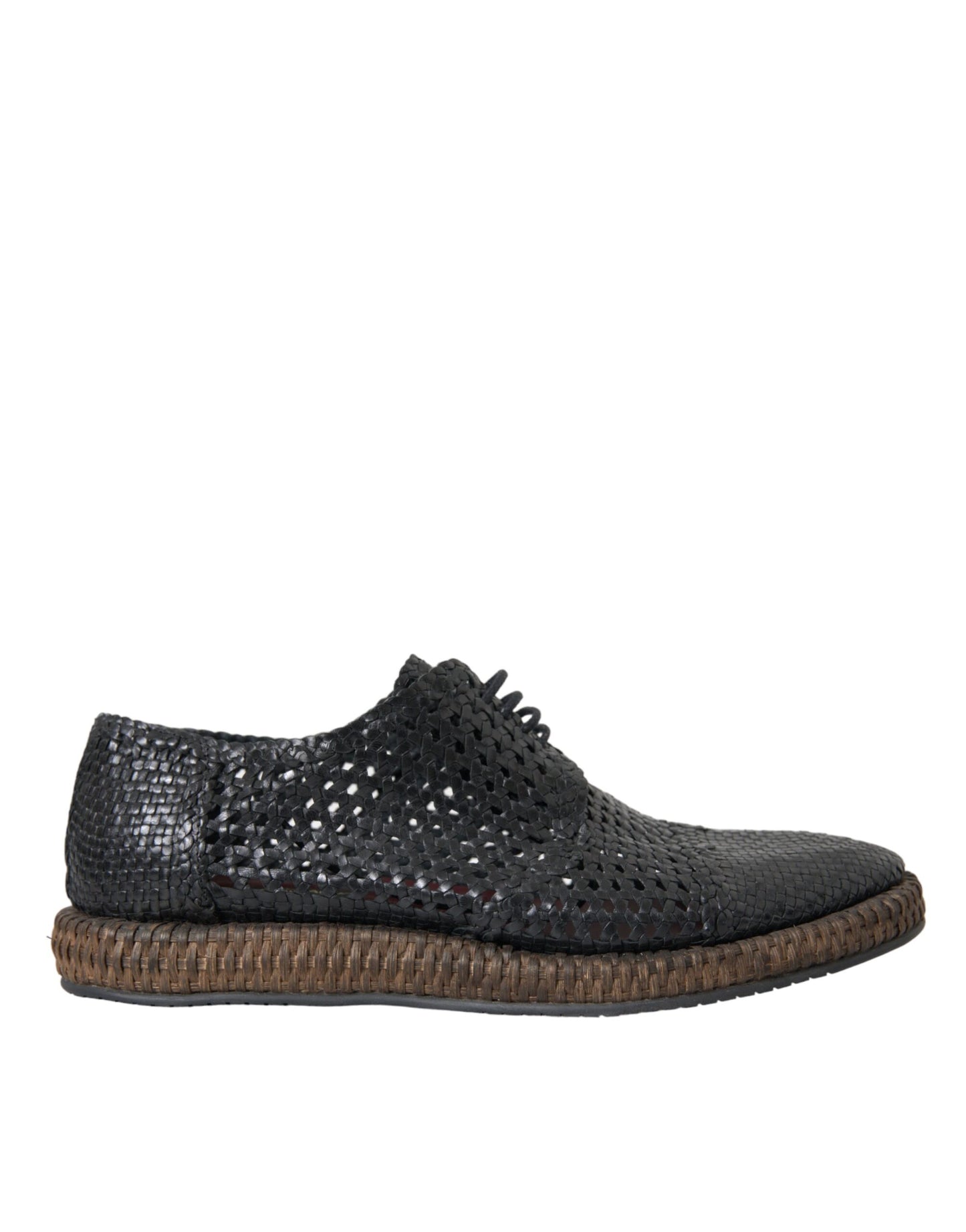 Dolce & Gabbana Black Woven Goat Leather Lace Up Derby Shoes Curated Luxury Accessories by Orvyn