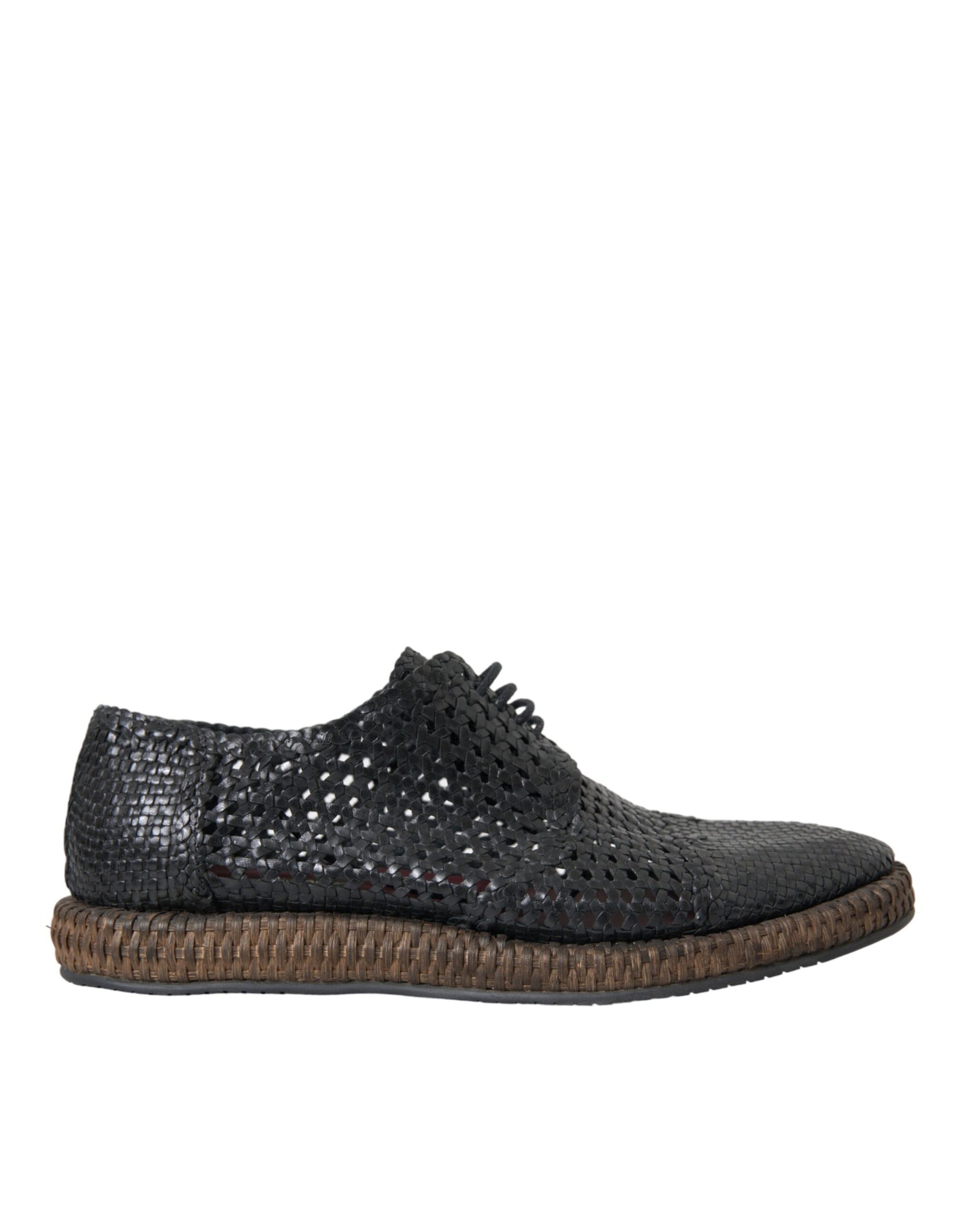 Dolce & Gabbana Black Woven Goat Leather Lace Up Derby Shoes Curated Luxury Accessories by Orvyn