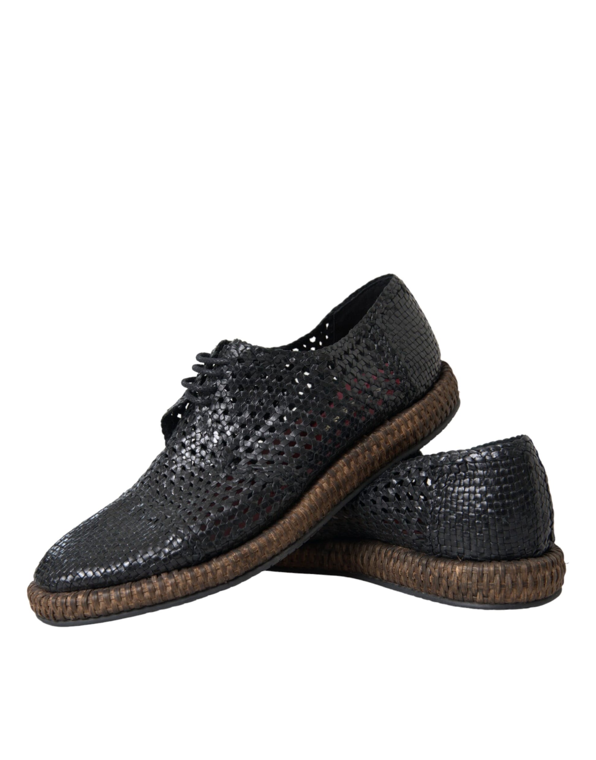 Dolce & Gabbana Black Woven Goat Leather Lace Up Derby Shoes Curated Luxury Accessories by Orvyn