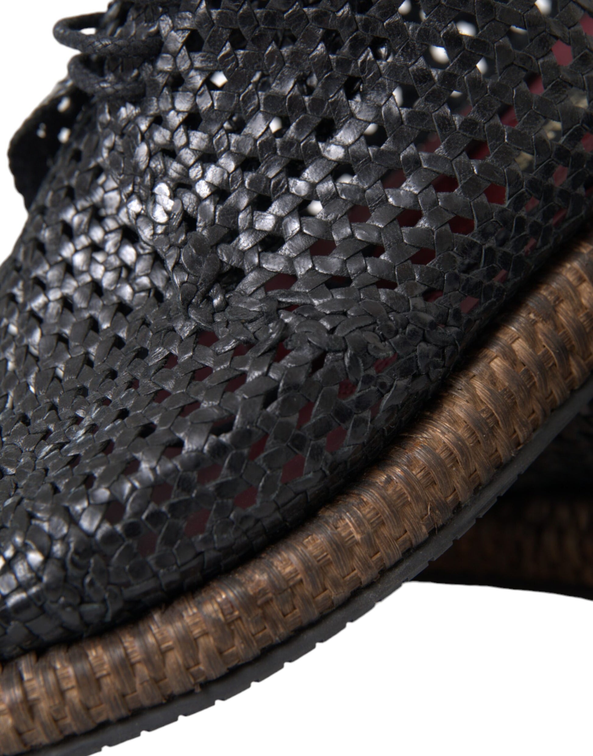Dolce & Gabbana Black Woven Goat Leather Lace Up Derby Shoes Curated Luxury Accessories by Orvyn