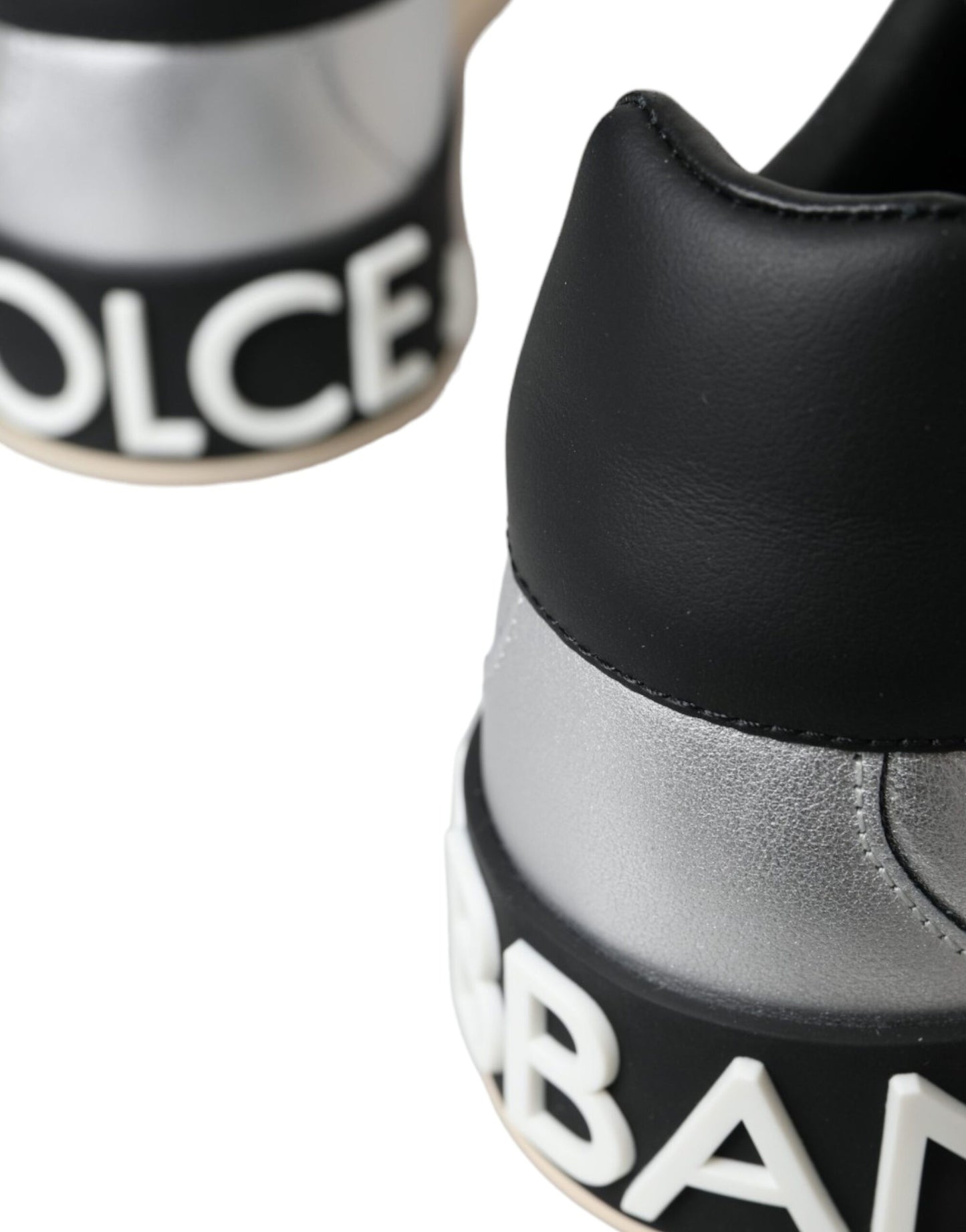 Dolce & Gabbana Silver 'Lace Up' 'Low Top' 'Portofino' Sneakers schwarz