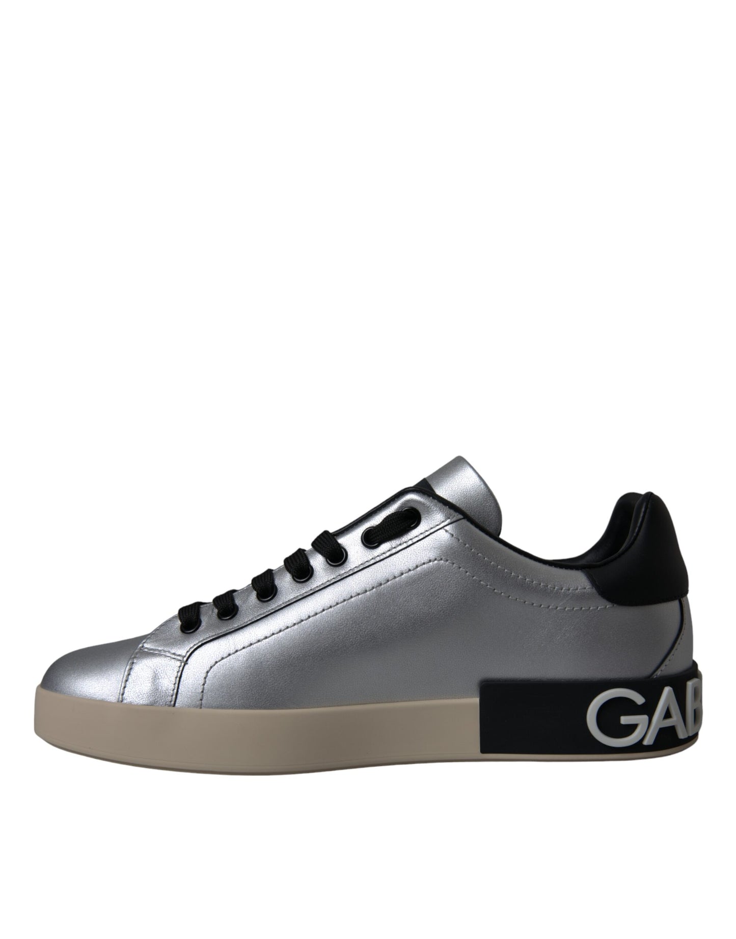 Dolce & Gabbana Silver 'Lace Up' 'Low Top' 'Portofino' Sneakers schwarz