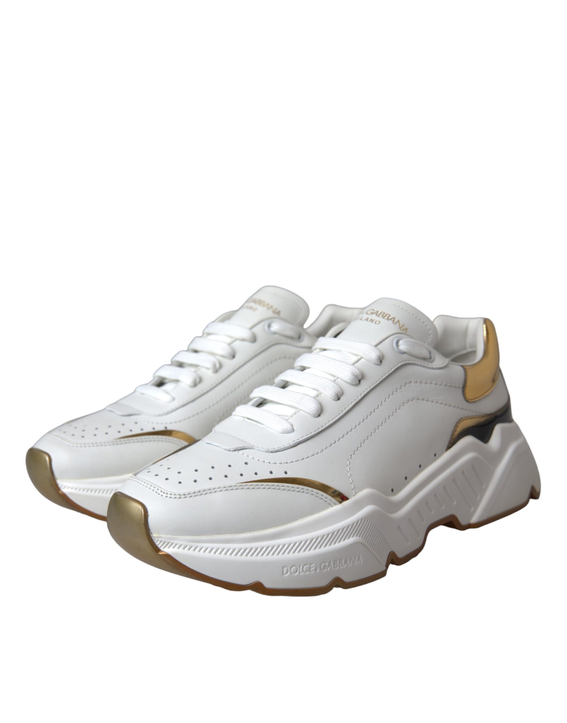 Dolce & Gabbana White Gold DAYMASTER Leather Sneakers Shoes Curated Luxury Accessories by Orvyn