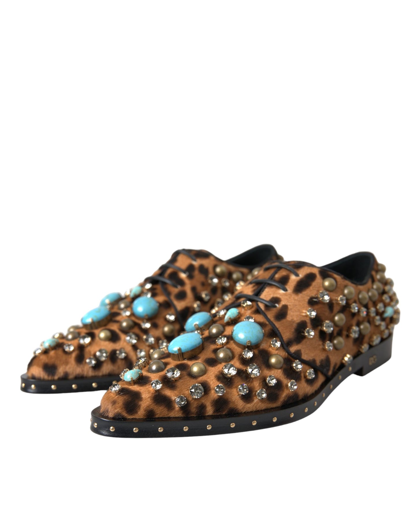 Dolce & Gabbana Brown Leopard Hair Crystal Dress Broque Shoes Curated Luxury Accessories by Orvyn