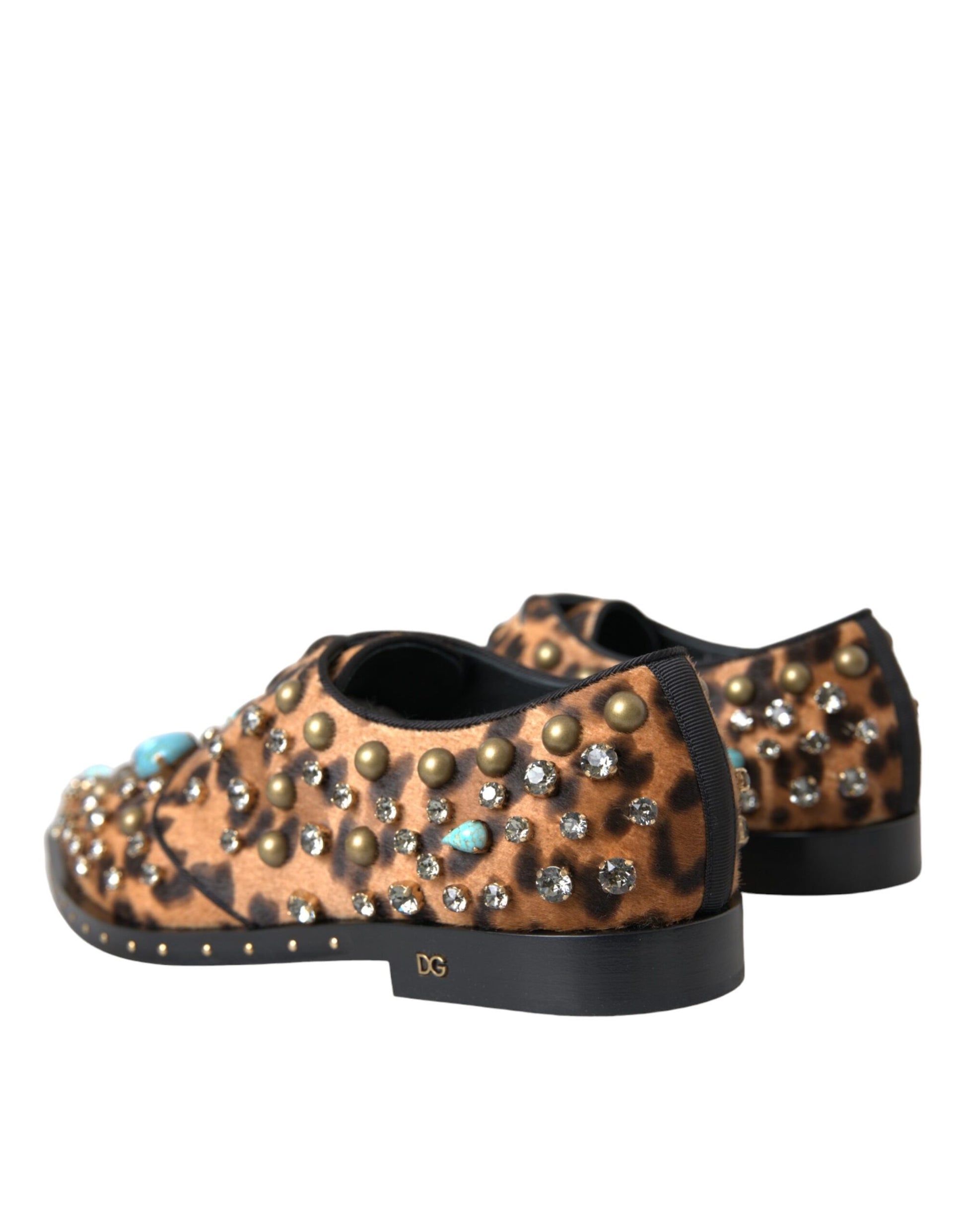 Dolce & Gabbana Brown Leopard Hair Crystal Dress Broque Shoes Curated Luxury Accessories by Orvyn
