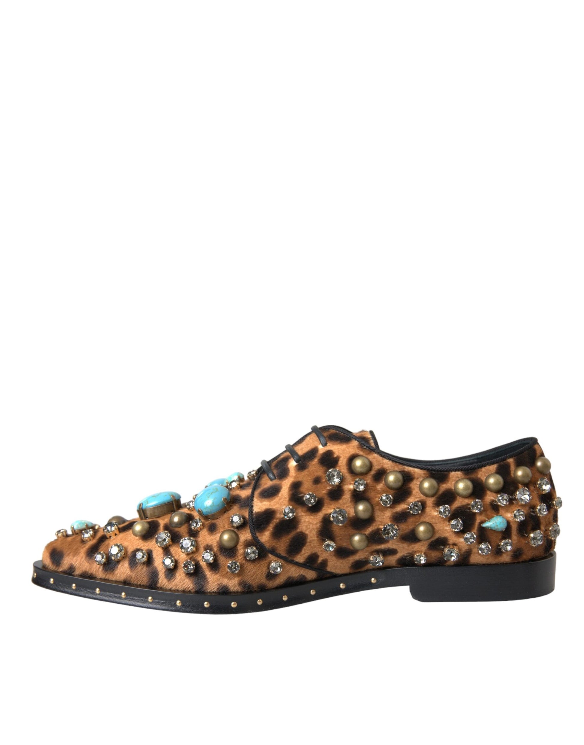 Dolce & Gabbana Brown Leopard Hair Crystal Dress Broque Shoes Curated Luxury Accessories by Orvyn