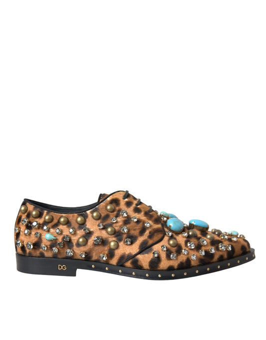 Dolce & Gabbana Brown Leopard Hair Crystal Dress Broque Shoes Curated Luxury Accessories by Orvyn