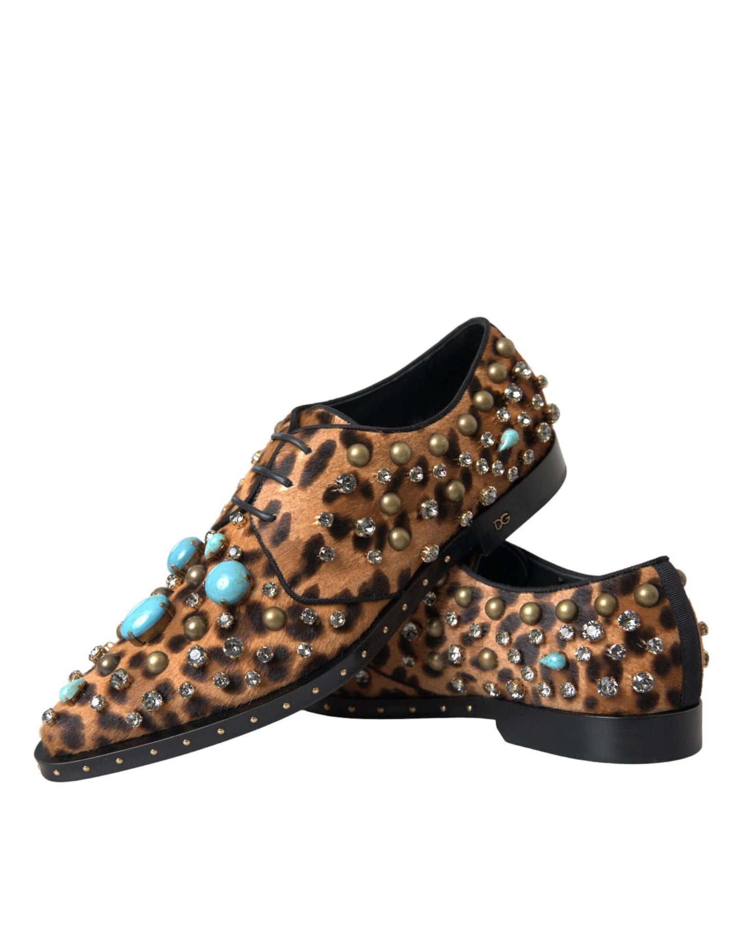 Dolce & Gabbana Brown Leopard Hair Crystal Dress Broque Shoes Curated Luxury Accessories by Orvyn