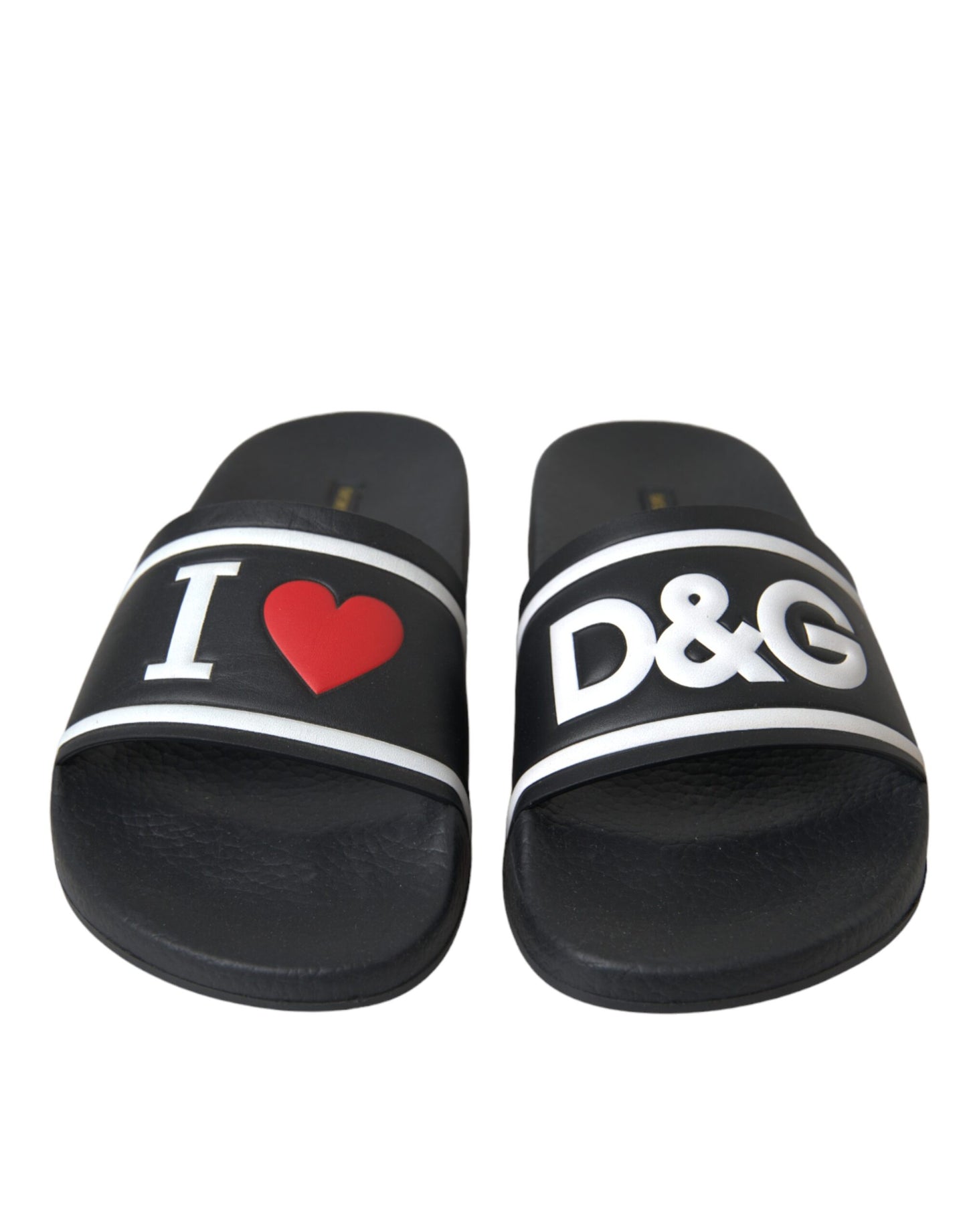 Dolce & Gabbana Black Leather I Love D&G Sandals Slides Shoes Curated Luxury Accessories by Orvyn