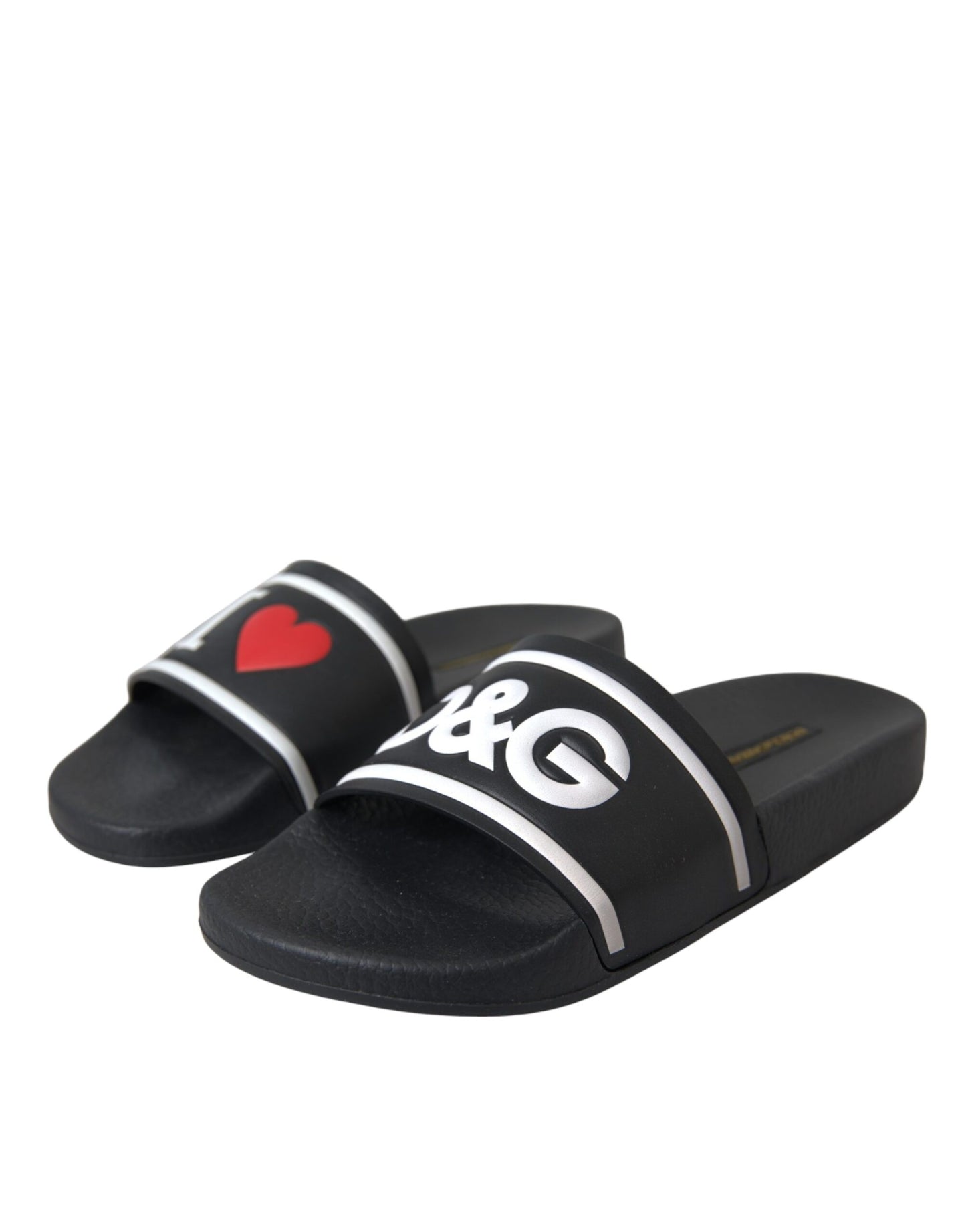 Dolce & Gabbana Black Leather I Love D&G Sandals Slides Shoes Curated Luxury Accessories by Orvyn