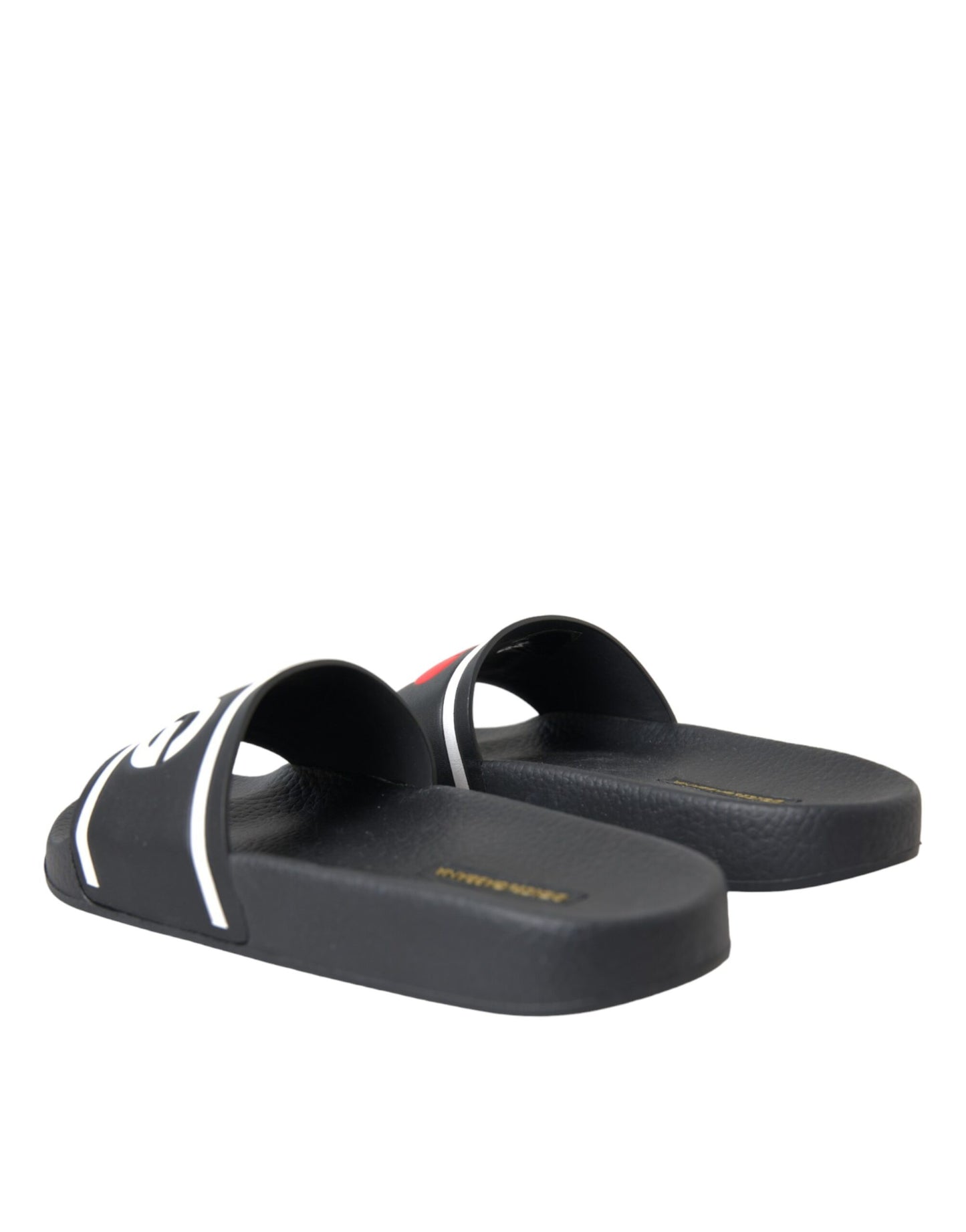 Dolce & Gabbana Black Leather I Love D&G Sandals Slides Shoes Curated Luxury Accessories by Orvyn