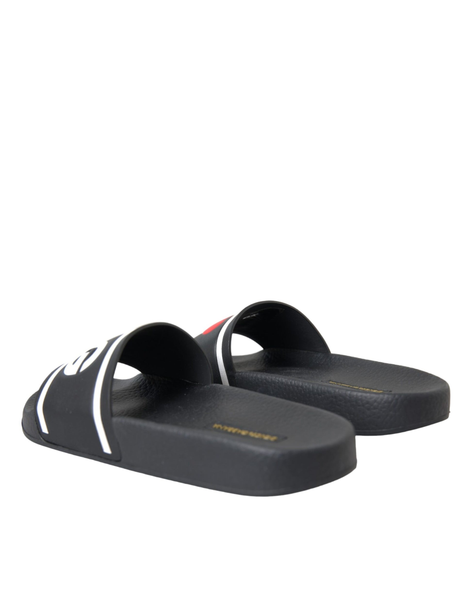 Dolce & Gabbana Black Leather I Love D&G Sandals Slides Shoes Curated Luxury Accessories by Orvyn