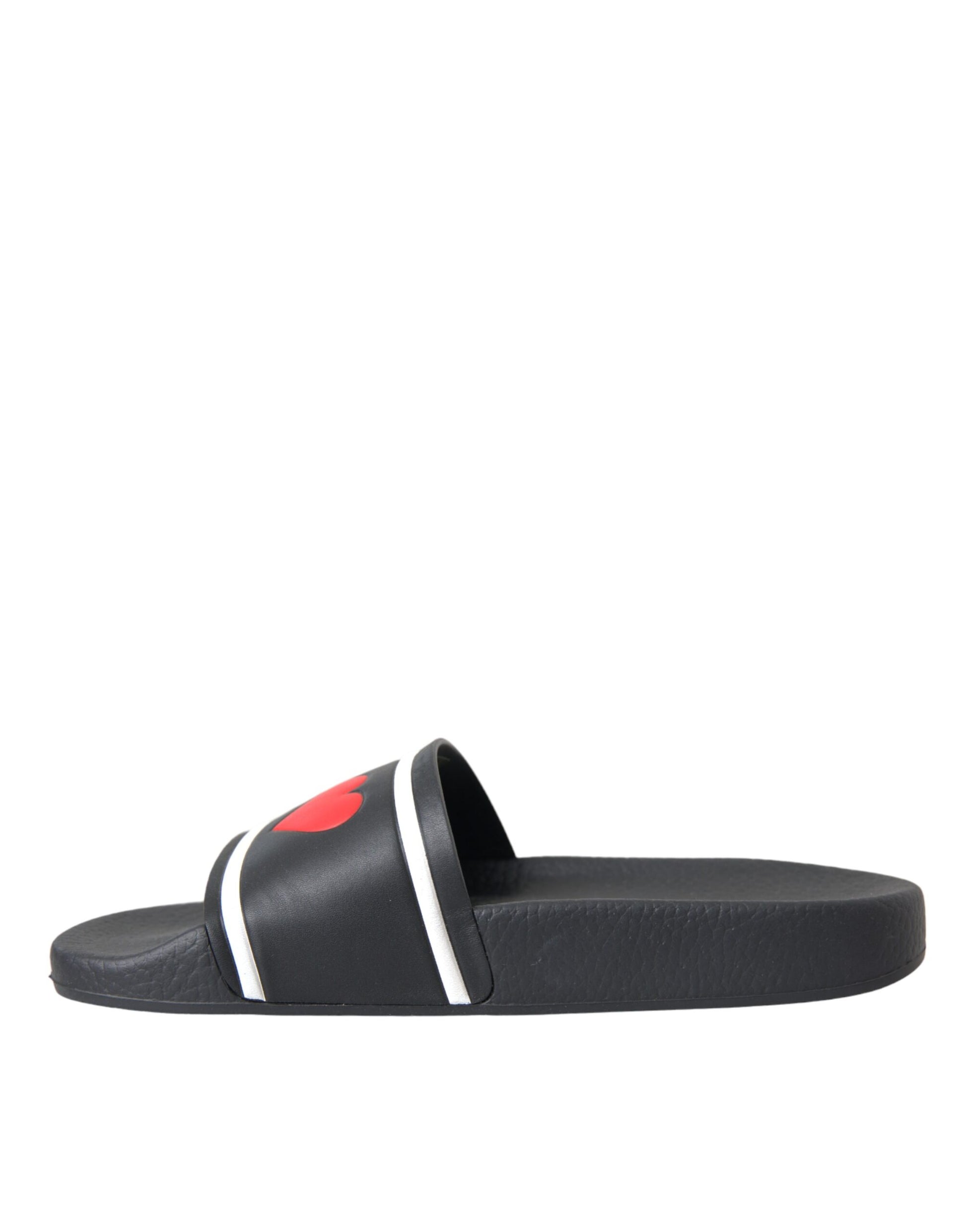 Dolce & Gabbana Black Leather I Love D&G Sandals Slides Shoes Curated Luxury Accessories by Orvyn