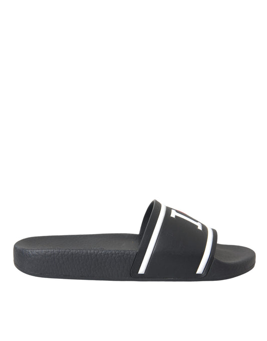 Dolce & Gabbana Black Leather I Love D&G Sandals Slides Shoes Curated Luxury Accessories by Orvyn