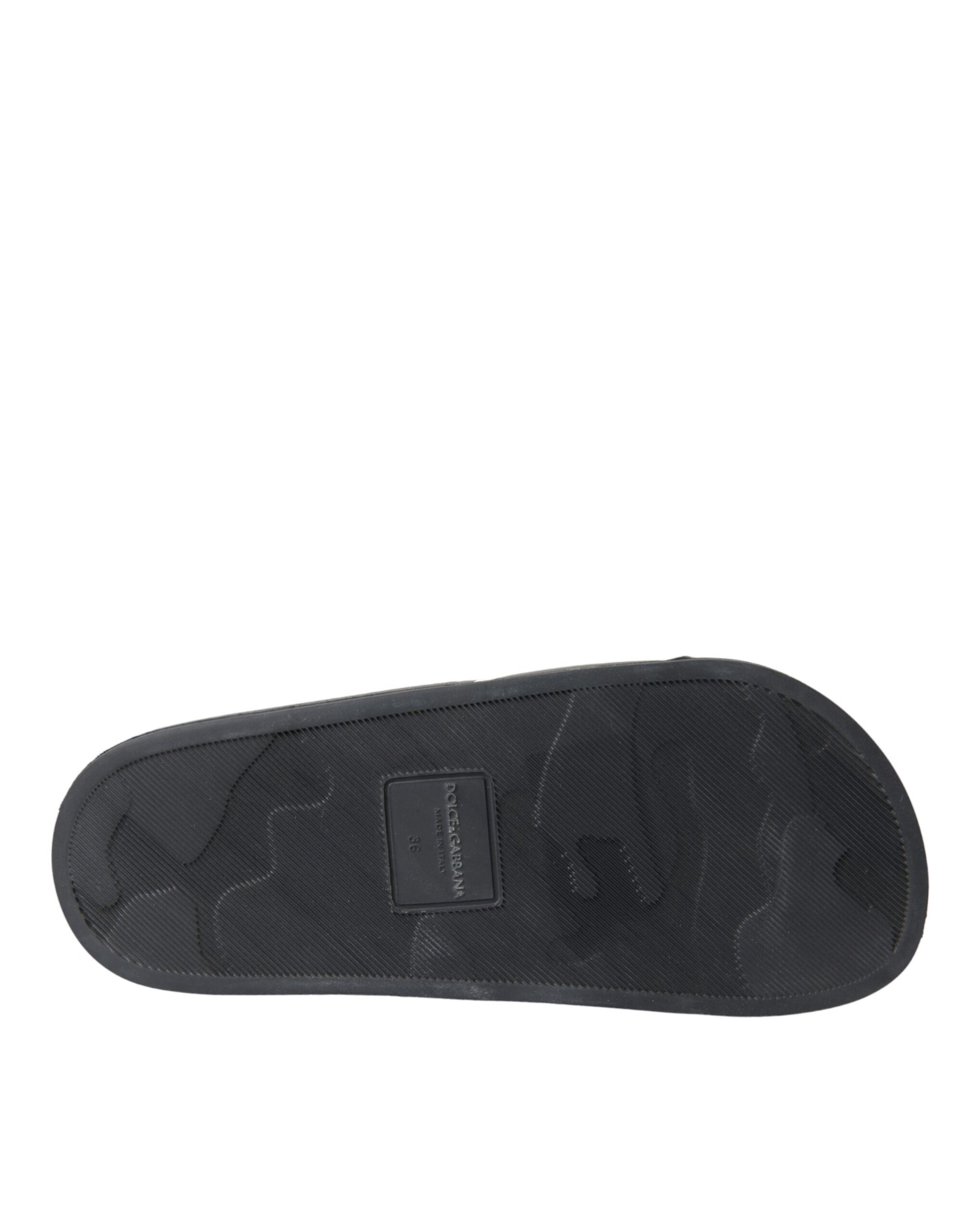Dolce & Gabbana Black Leather I Love D&G Sandals Slides Shoes Curated Luxury Accessories by Orvyn