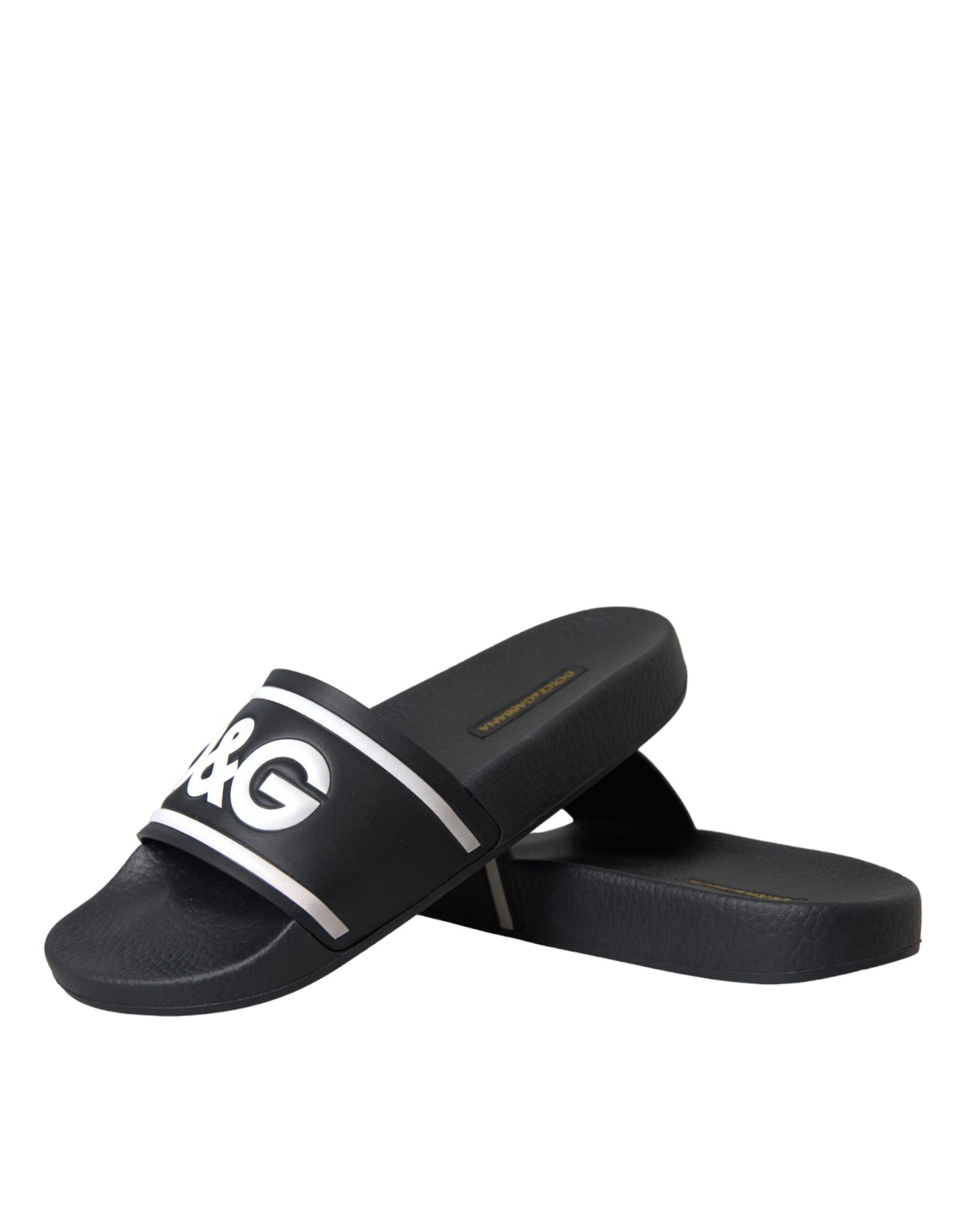Dolce & Gabbana Black Leather I Love D&G Sandals Slides Shoes Curated Luxury Accessories by Orvyn