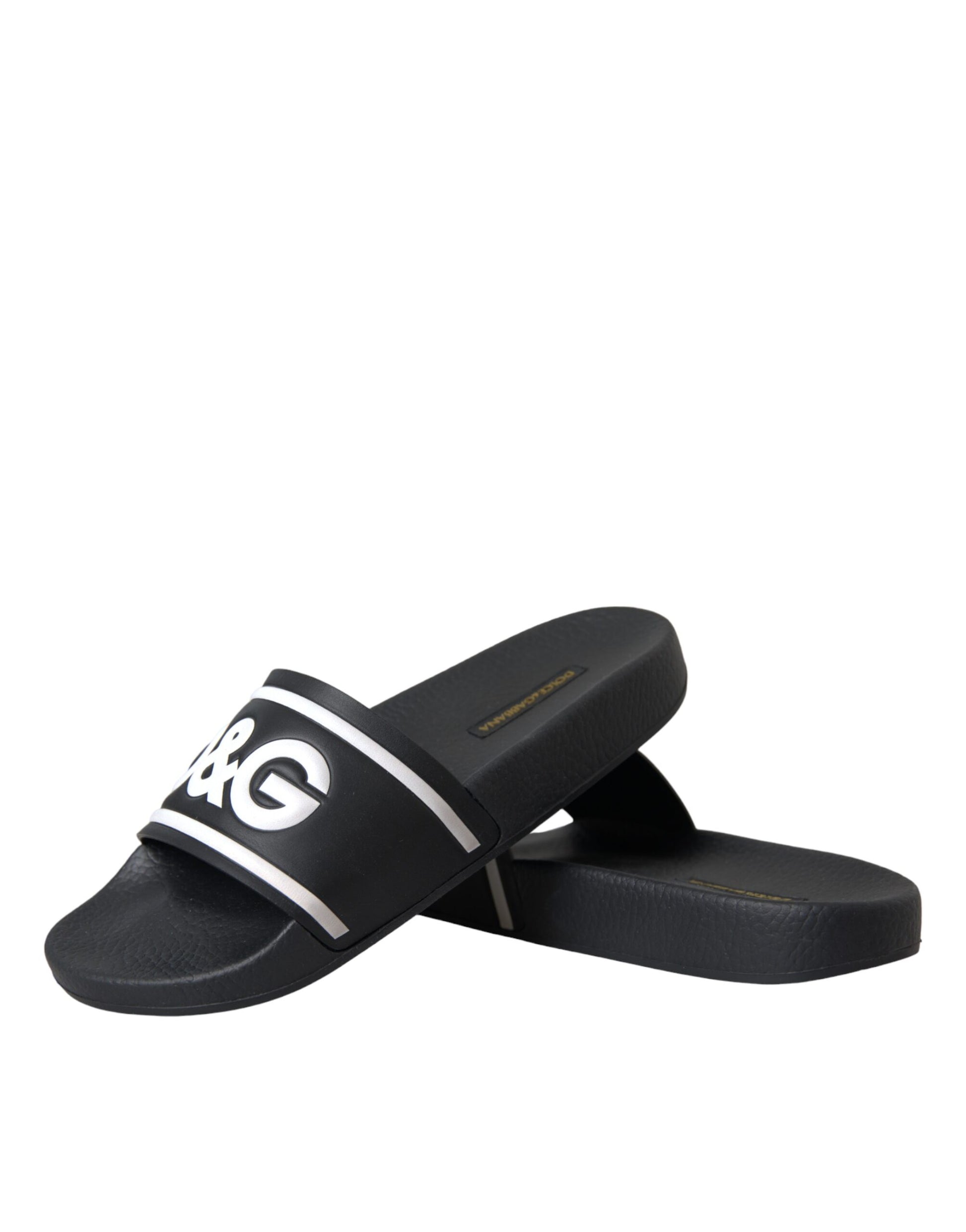 Dolce & Gabbana Black Leather I Love D&G Sandals Slides Shoes Curated Luxury Accessories by Orvyn