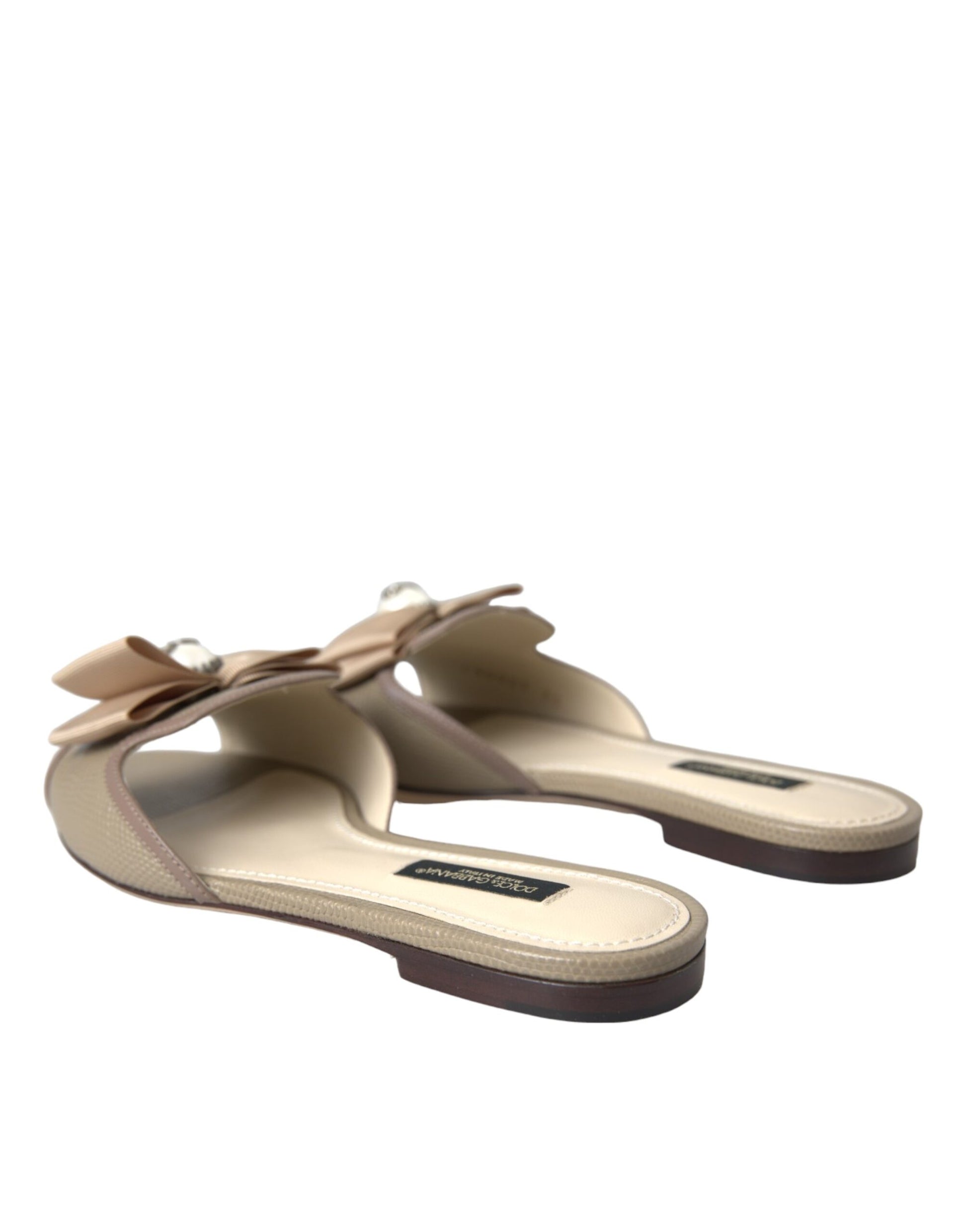 Dolce & Gabbana Beige Logo Pearl Flats Sandals Slides Shoes Curated Luxury Accessories by Orvyn