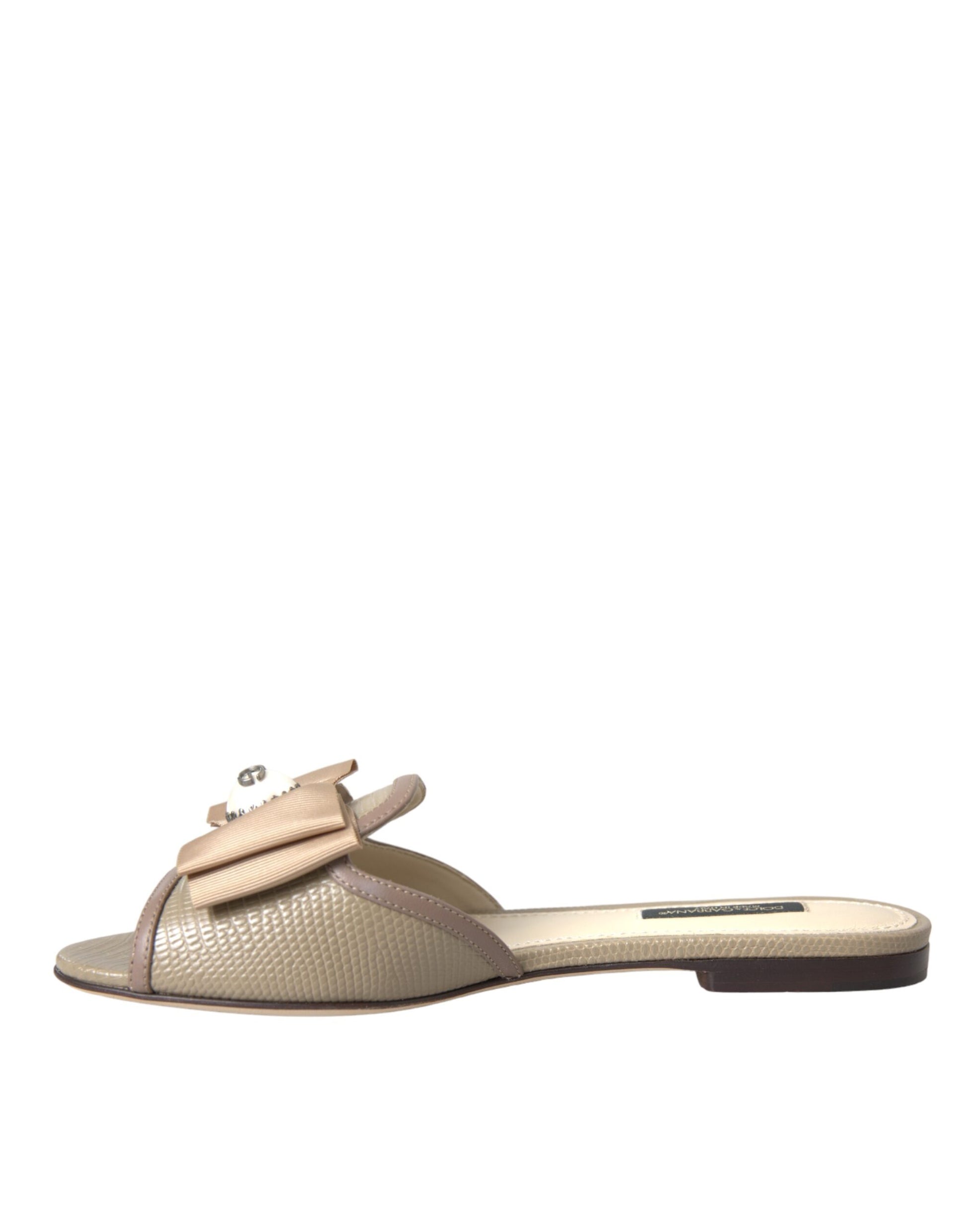 Dolce & Gabbana Beige Logo Pearl Flats Sandals Slides Shoes Curated Luxury Accessories by Orvyn