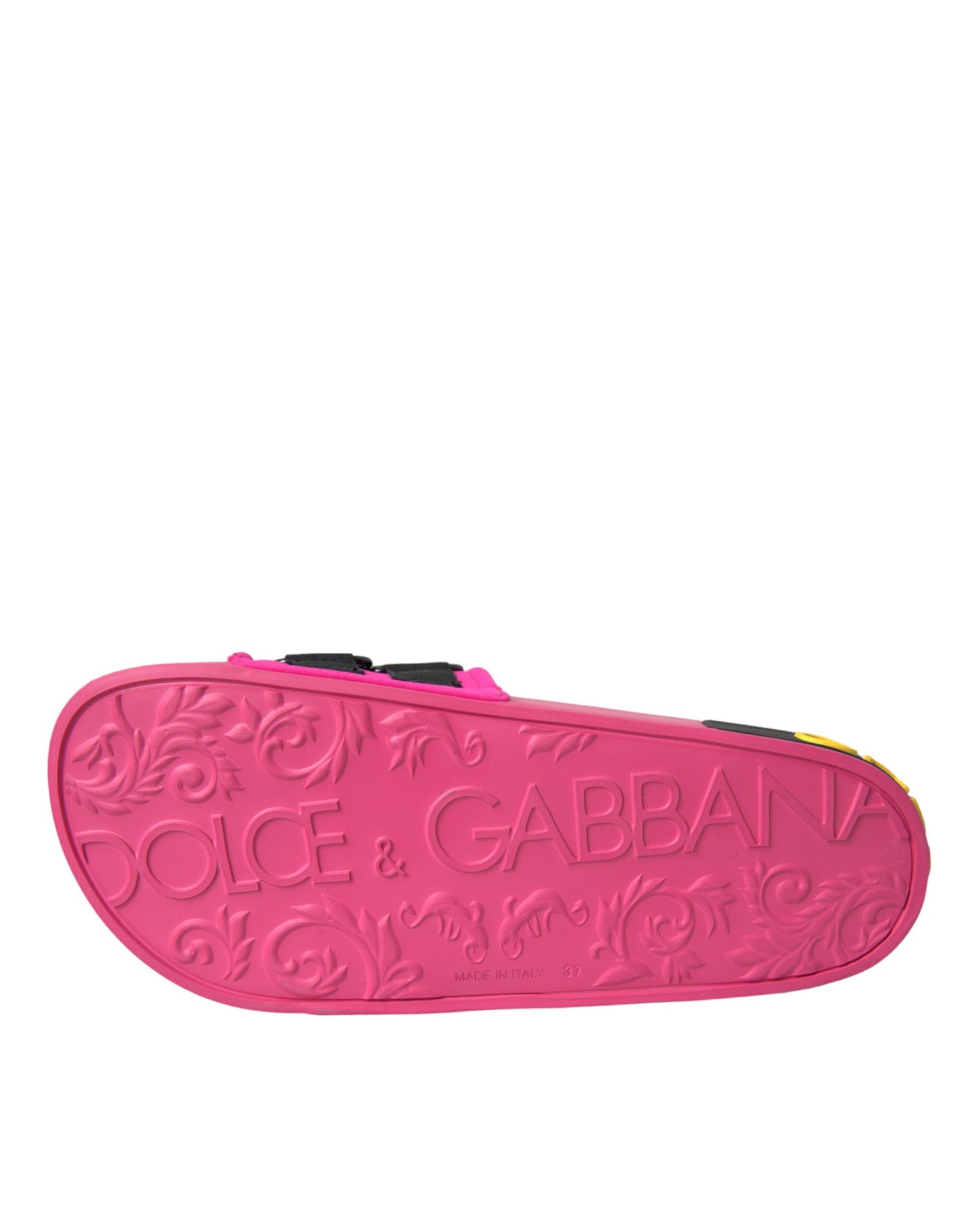Dolce & Gabbana Pink Black Logo Beachwear Flats Sandals Shoes Curated Luxury Accessories by Orvyn