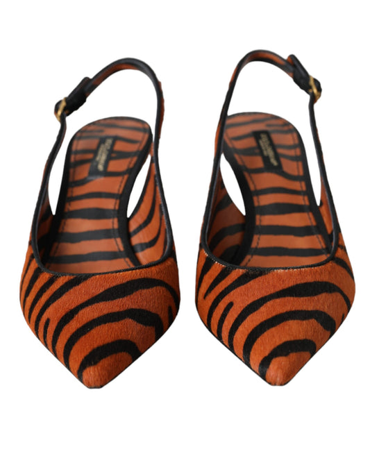 Dolce & Gabbana Black Orange Zebra Leather Slingbacks Shoes Curated Luxury Accessories by Orvyn
