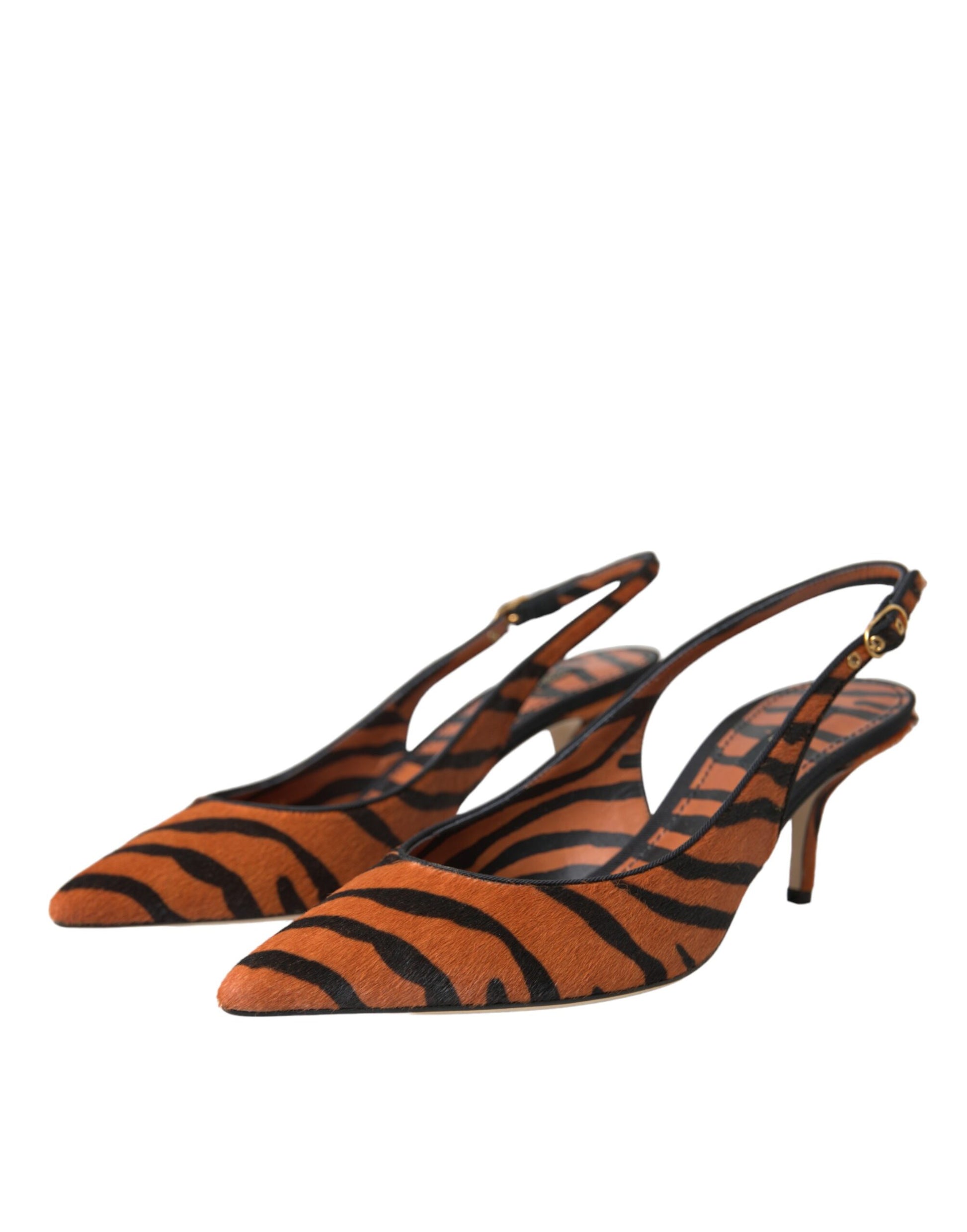 Dolce & Gabbana Black Orange Zebra Leather Slingbacks Shoes Curated Luxury Accessories by Orvyn