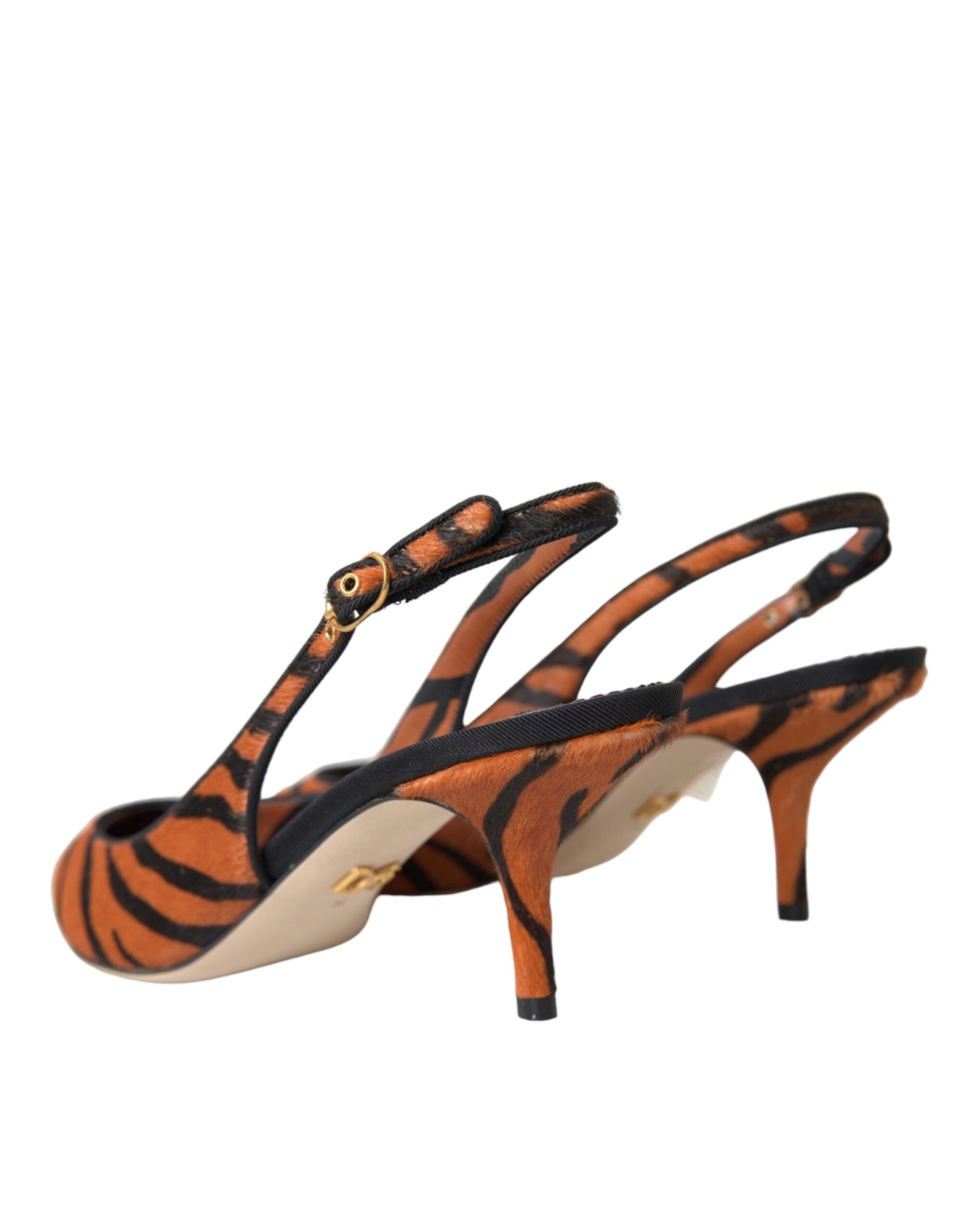 Dolce & Gabbana Black Orange Zebra Leather Slingbacks Shoes Curated Luxury Accessories by Orvyn